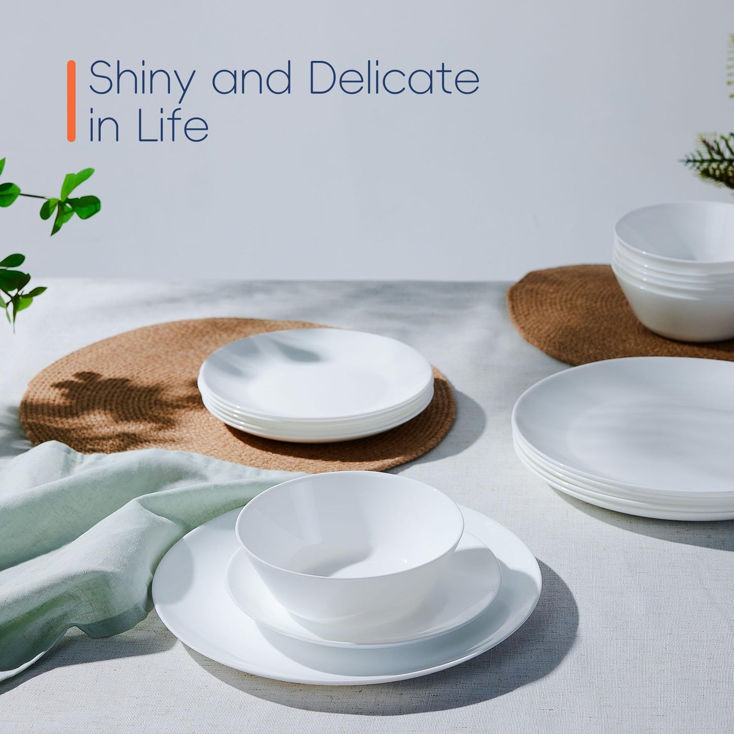 LaGlint Dinnerware Sets for 6, 18 Pieces Opal Glass Plates and Bowls Set, Dishwasher and Microwave Safe Dish Dinning Ware Set, Chip and Scratch Resistant Dishware Sets White