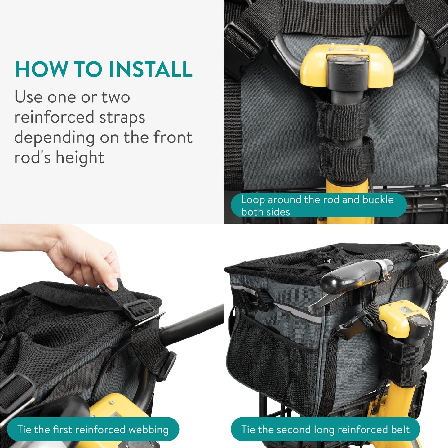 Navaris Pet Carrier for Bikes - Bike Basket Dog Carrier - Ideal Carriers for Small to Medium Dogs Up to 10kg (22lbs) - Drawstring Bag with Secure Locks and Strap - Grey