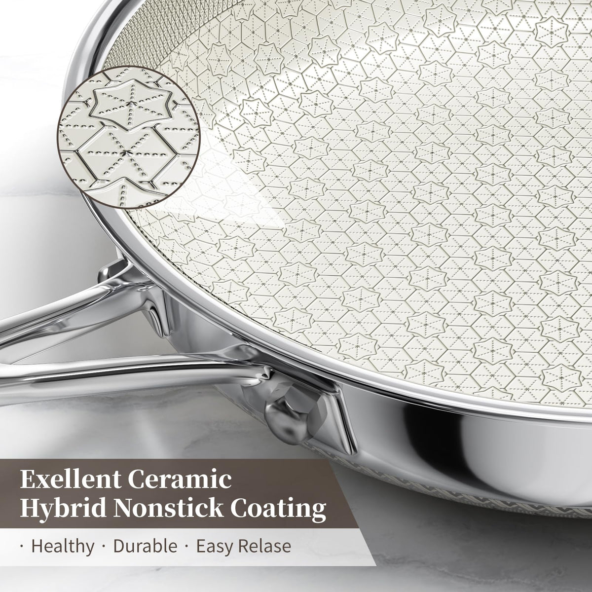 10 Inch Non Stick Frying Pan with Lid, Ceramic Hybrid Tri-Ply Stainless Steel Non Stick Skillet Pan W/Lid Healthy Nonstick Cookware Induction Omelette Chef Frying Pan, Oven Safe, PFAS/PFOA/PTFE Free