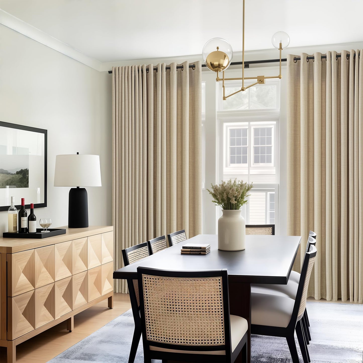 Oatmeal Semi Sheer Linen Curtains 84 Inches Long, Bronze Grommet Sand Beige Privacy Light Filtering Bay Window Patio Door Farmhouse Boho Neutral 84 Inch Curtains for Bedroom Living Room Warm Beige