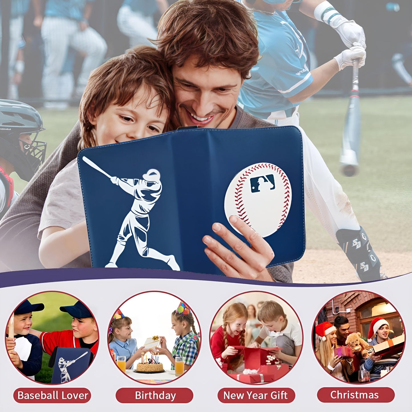 Baseball Card Binder 900 Pockets, 50 Sleeves Large Baseball Binder 3 Ring Zipper Trading Cards Holder 9 Pocket, Sport Collection Book Storage Organizer, Blue Album Folder Case Protector Collector Gift