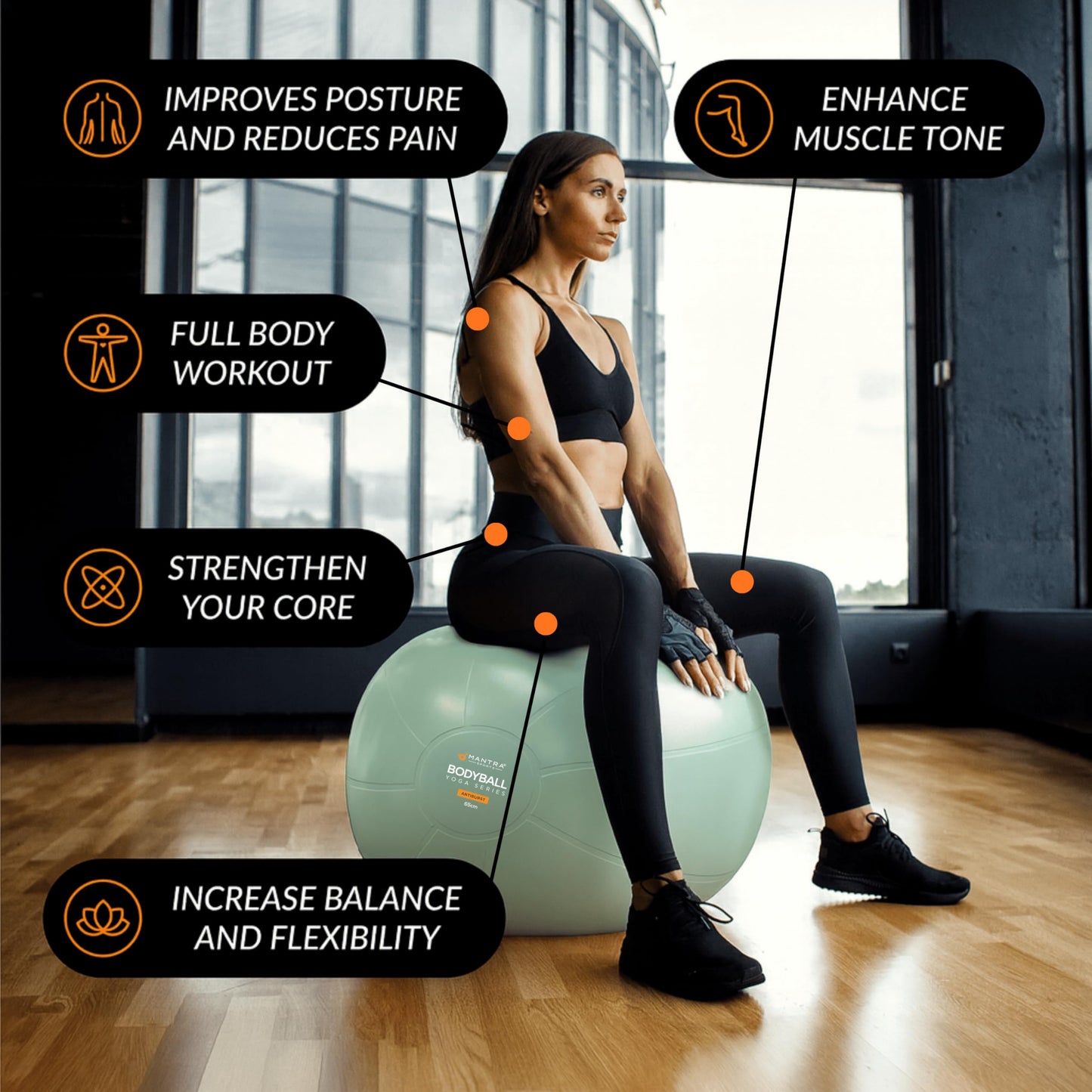Exercise Ball - Yoga Ball Chair for Pilates, Home Fitness & Gym Workout. Extra Thick Pregnancy Ballon for Labor, Balance, Stability & Birthing - Swiss Ballon Exercice for Adults with Pump & Wall Chart
