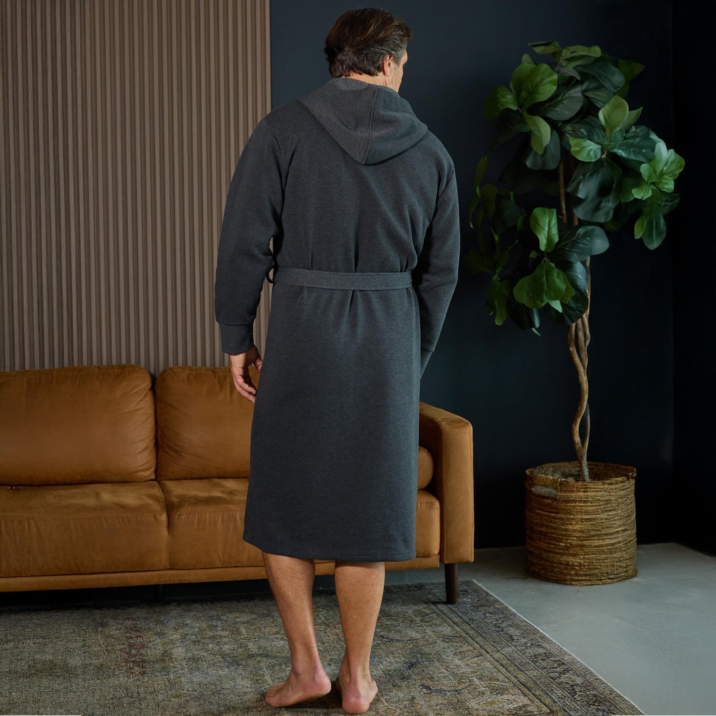 Alexander Del Rossa Sweatshirt Robes Men, Hooded Mens Robe with Hood and Pockets - Long Warm Men's Bathrobe, Dark Heathered Gray, Medium