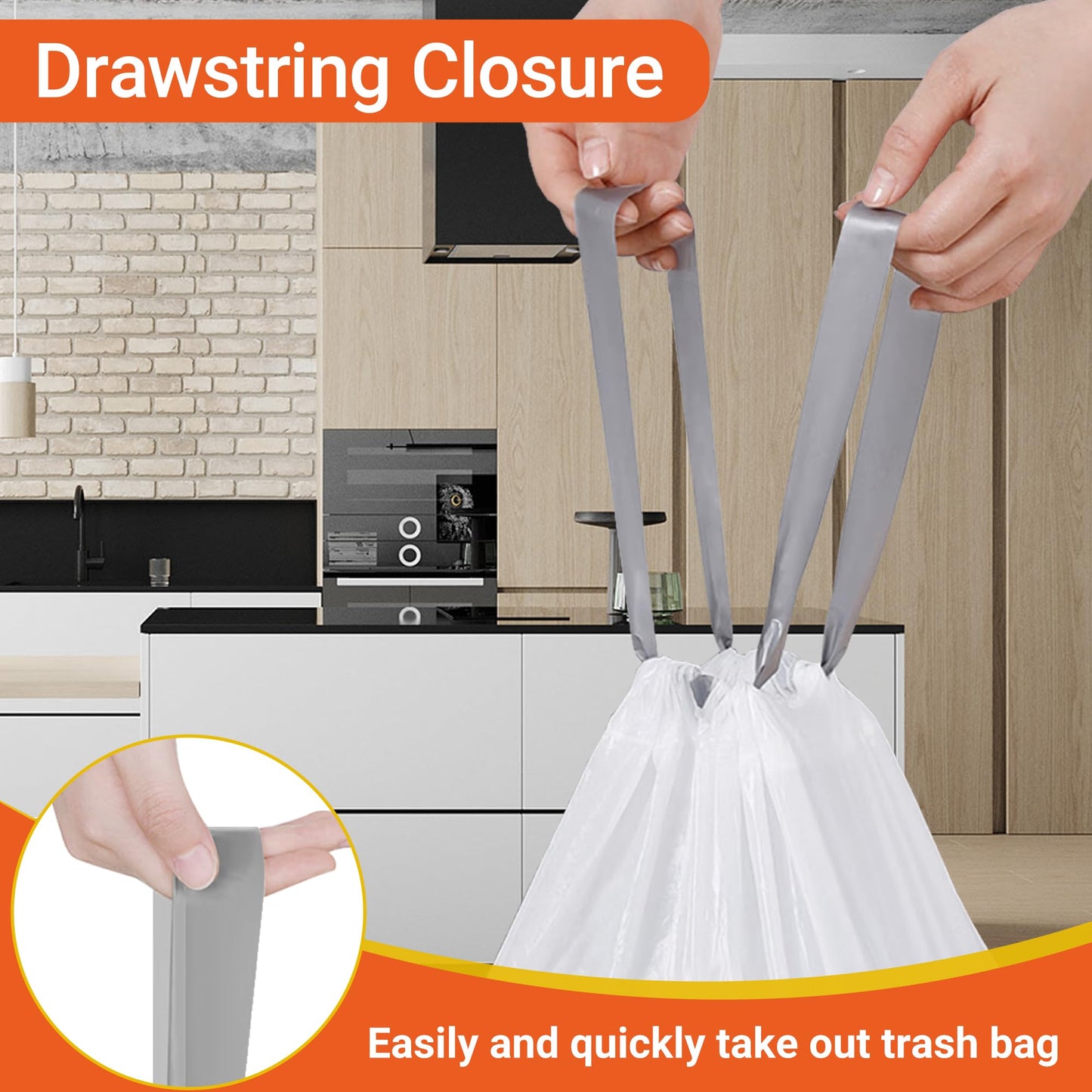 18 Gallon Drawstring Compactor Kitchen Trash Bags 50 Count 1.2 Mil Heavy Duty Garbage Bags Fit for 18 Gallon & Most Kitchen Compactors Compatible with Kitchenaid, Whirpool, GE 15 Inch Compactors