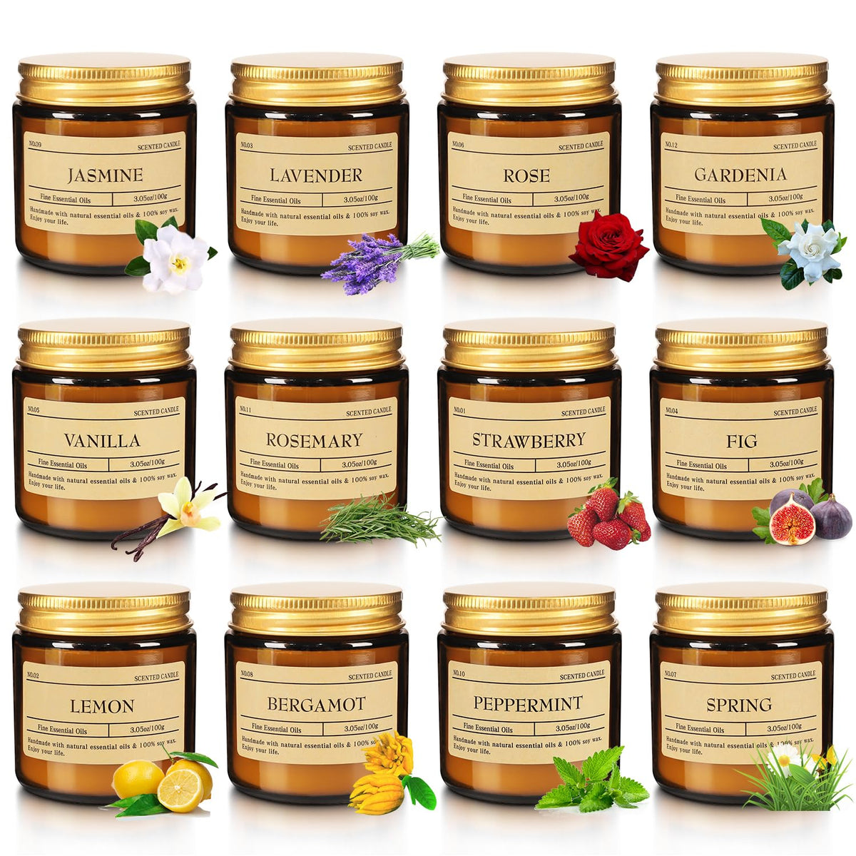 CLTNIKET 24-Pack 3.5oz Amber Jar Scented Candles Set - Natural Soy Wax & Essential Oils Aromatherapy Candles for Mother's Day, Yoga, Home Scene & Gatherings