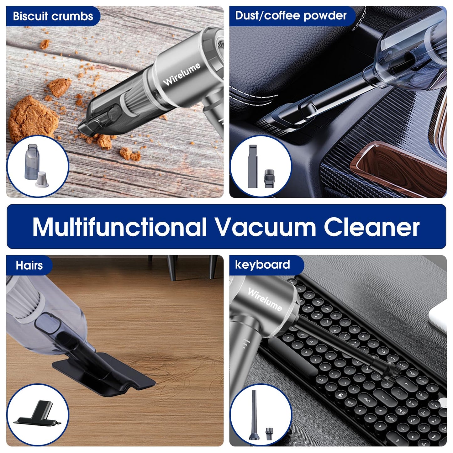 Handheld Car Vacuum Cleaner Cordless 22000Pa Strong Cyclonic Suction Blowing Brushless Motor Cordless Portable Mini Car Vacuum Powerful Rechargeable Lightweight for Pet Hair Vehicle Home Office Grey