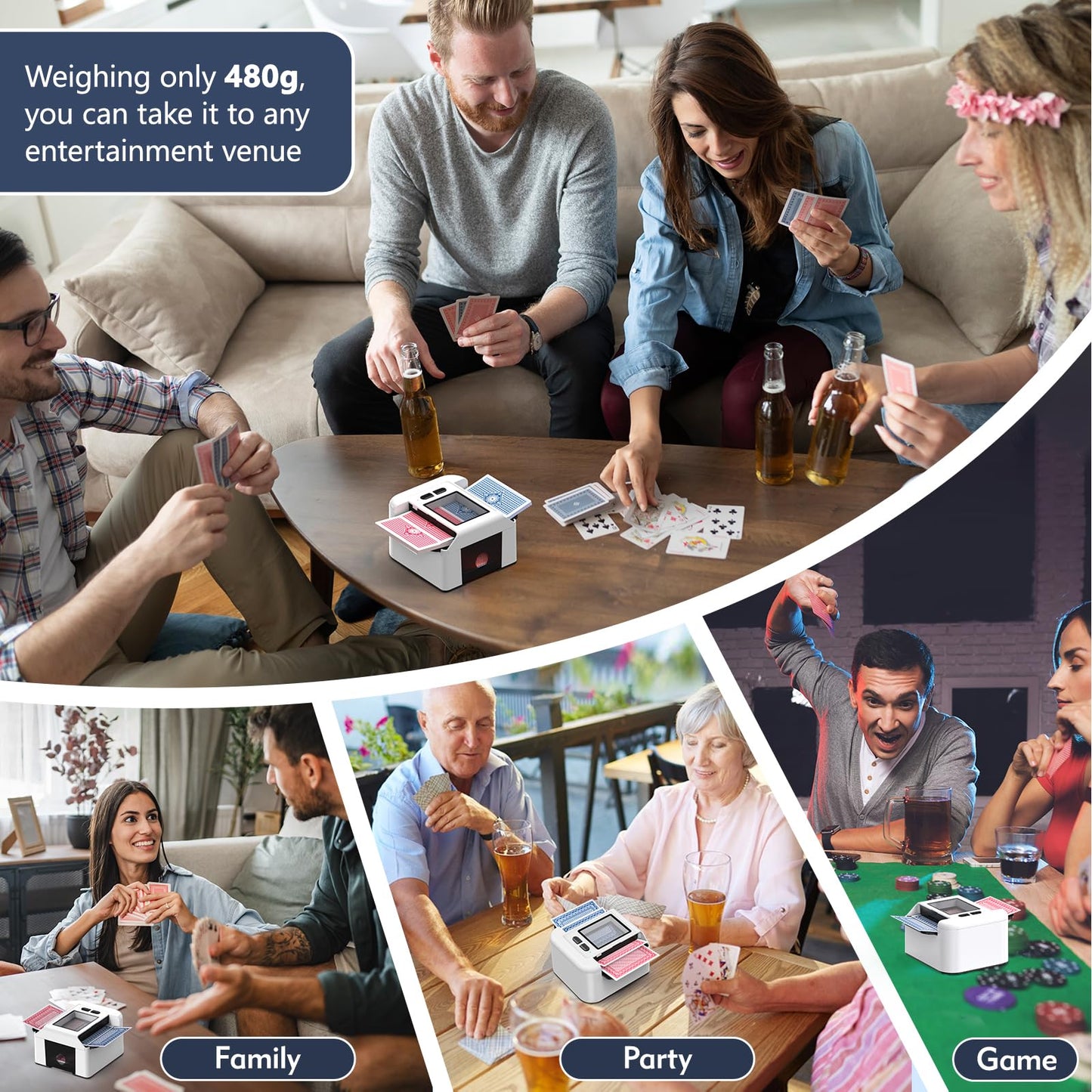 Automatic Card Shuffler 2 Decks, Beedove Rechargeable Electric Shuffling Machine with AUTO & Manual Mode, Low Noise, Portable Shuffler Machine for Poker, UNO, Blackjack, Home Card Games