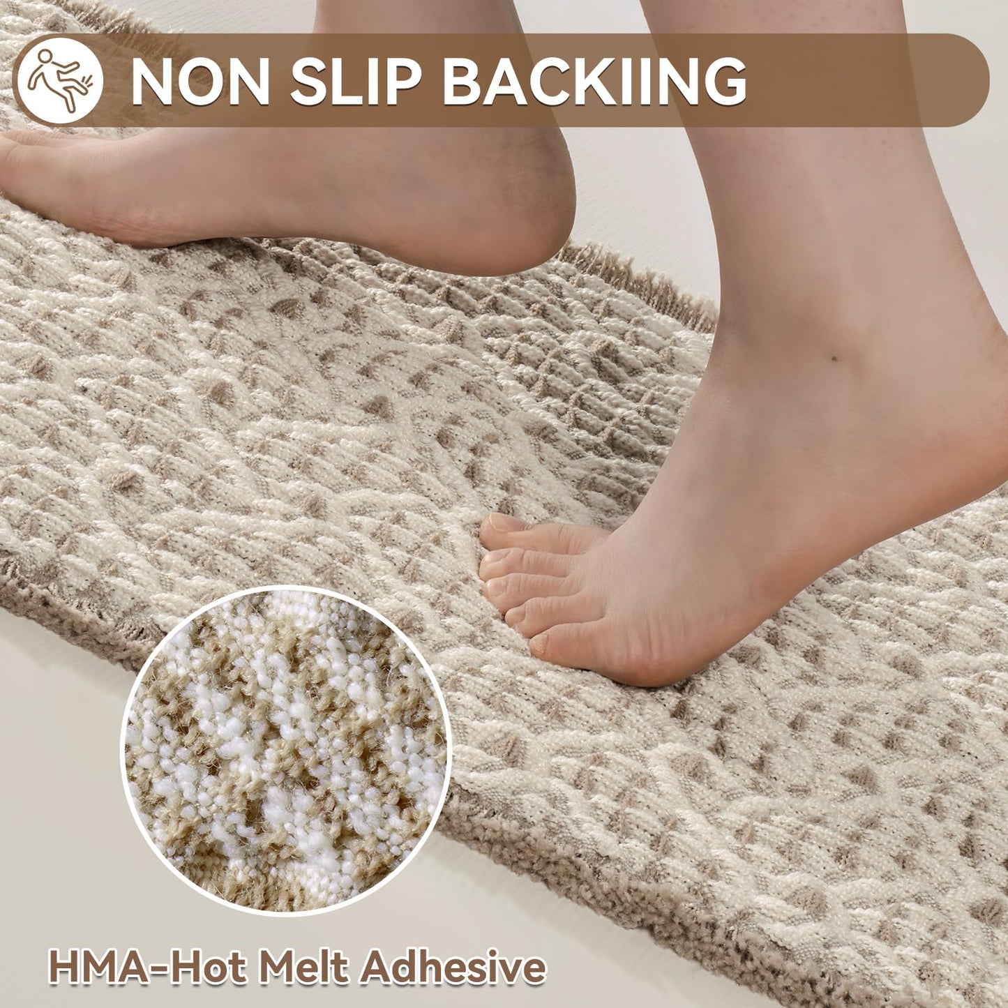 Waffle Bathroom Rugs, Extra Soft and Absorbent Non Slip Bath Mat Washable Boho Bath Rug, Rubber Backed Shower Mat for Bathroom Floor, Bathtub and Shower, 24x36