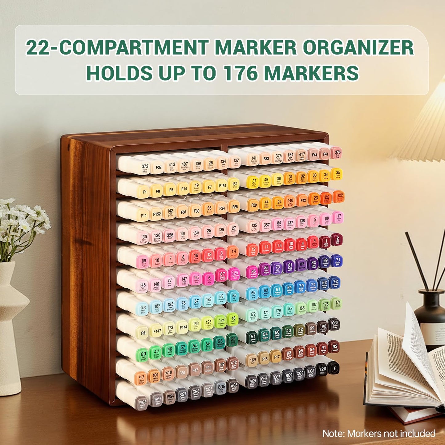 Wooden Organizer Holds 176 Markers, No Assembly – Marker/Alcohol Marker Storage, Wooden Desk Organizer/Holder, Rangement Crayon Alcool for Artists, Kids, Home Ofifce Mothers' Day Birthday Gift