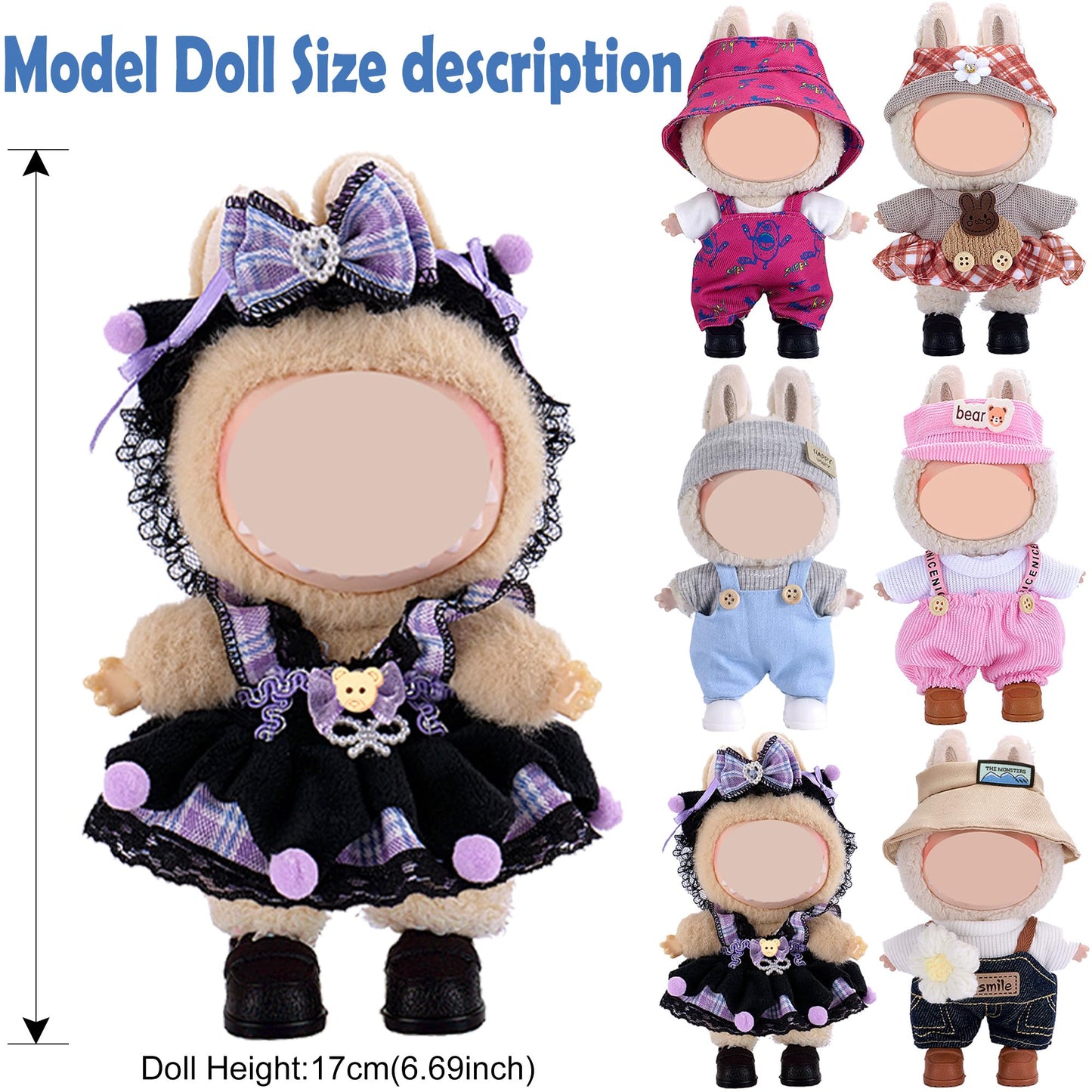 ebuddy 6 Sets Doll Clothes for 17 cm Plush Doll - Fashion Overalls Ensemble Adorable Outfits Collection (Clothes Only)