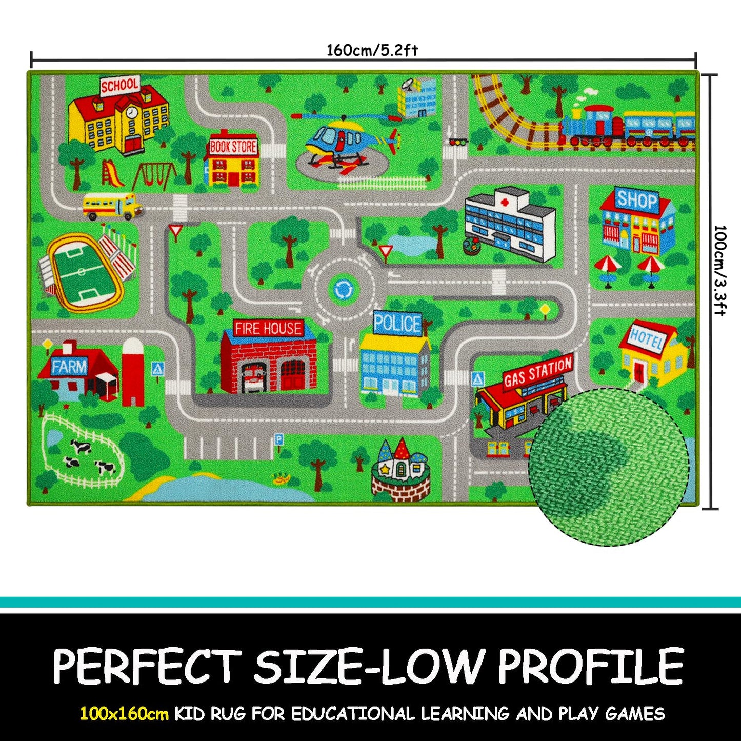 Capslpad Kids Play Rug for Playroom 5.2x3.3 ft Town City Road Map Car Mat Play Mat Educational Learning Carpet Area Rug for Boy Girl Toddler Bedroom Playroom