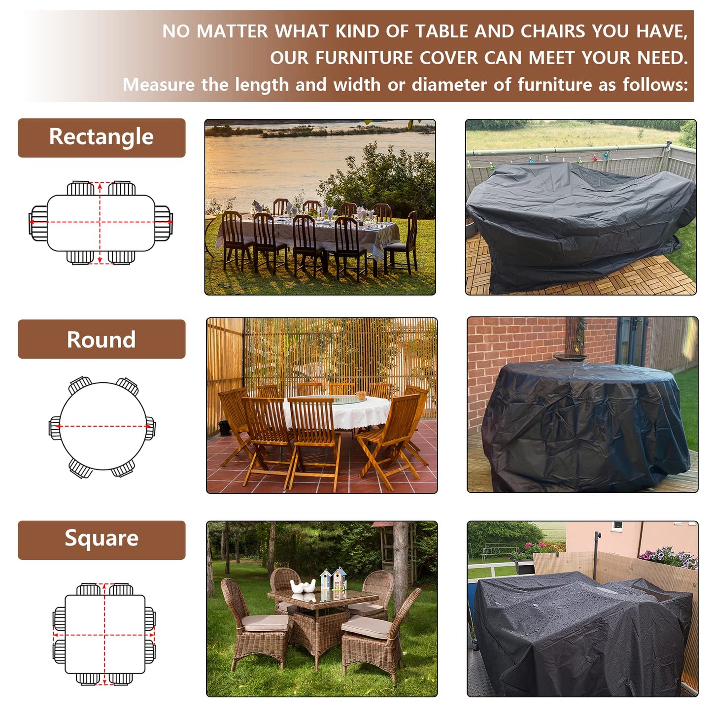 Mokani Patio Furniture Covers, Waterproof, Outdoor Furniture Covers, 95.2" L x 63.7" W x 39.3" H, Oxford 420D, Black