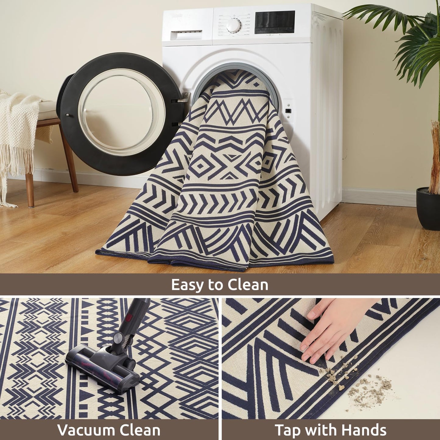 4x6 Outdoor Rug Braided Indoor Outdoor Rugs Carpet Non Slip Outdoor Patio Rug with Rubber Particles Backing, Boho Outdoor Area Rug for Patio Deck Front Porch Balcony Backyard Living Room, Navy