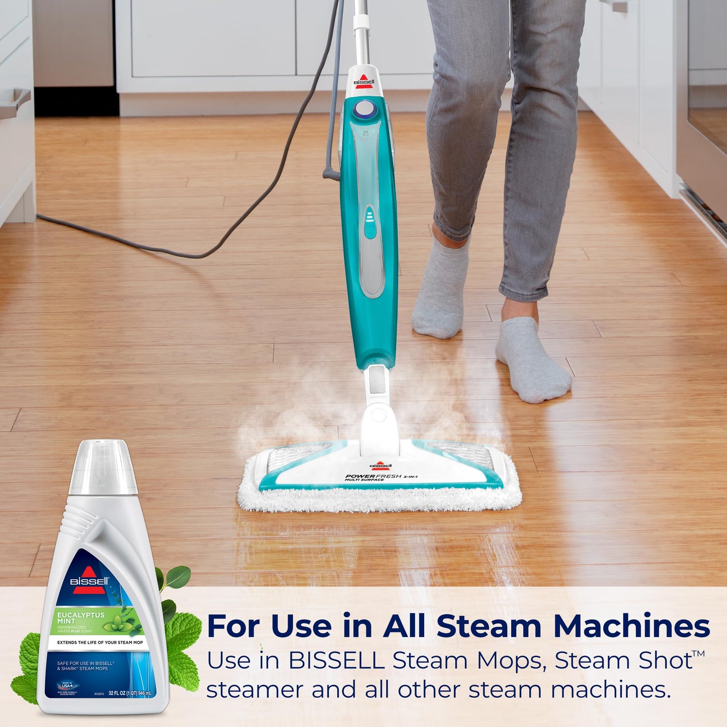 Bissell Eucalyptus Mint DEMINERALIZED STEAM MOP Water, 32 Ounces, 1392, White