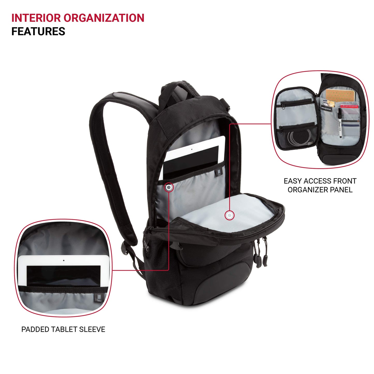 SWISSGEAR Citypack Slim Commuter Backpack with Compact Design for Work & Travel Fits Tablet Only (Not Laptop), Black, 18-Inch