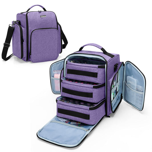 BAFASO Nail Polish Organizer Holds 72 Bottles (15ml - 0.5 fl.oz), Large Nail Polish Case with 3 Removable Pouches and Multiple Storage Sections (Bag Only), Purple, Patented