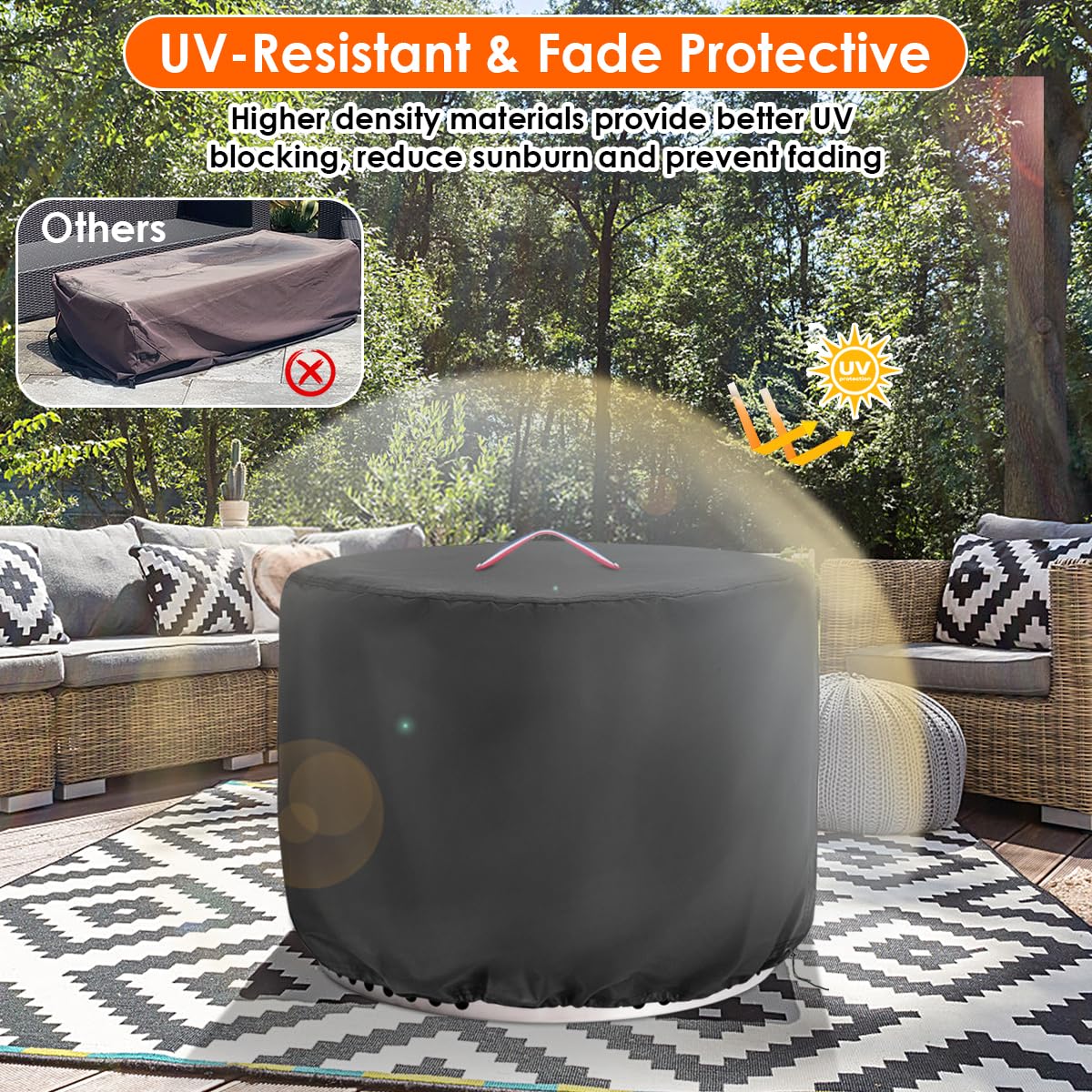 Topcover Fire Pit Cover Round,600D Waterproof Outdoor Propane Firepit Cover For 30 Inch Gas Fire Table,Patio Round Fireplace Cover - 30"D x 24"H