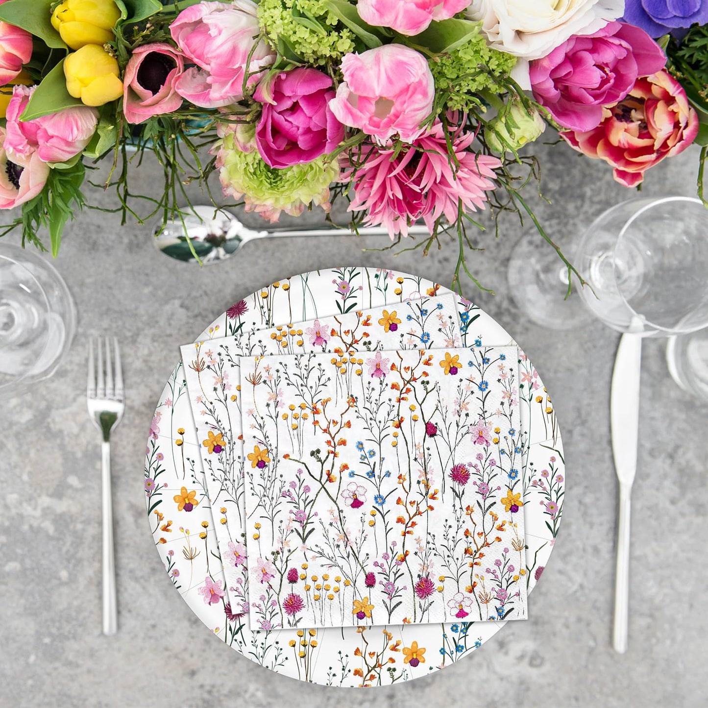 Whaline Floral Party Supplies Kit Serves 50 Wildflower Paper Plates and Napkins for Spring Picnic Wedding Birthday Baby Shower Party Supplies