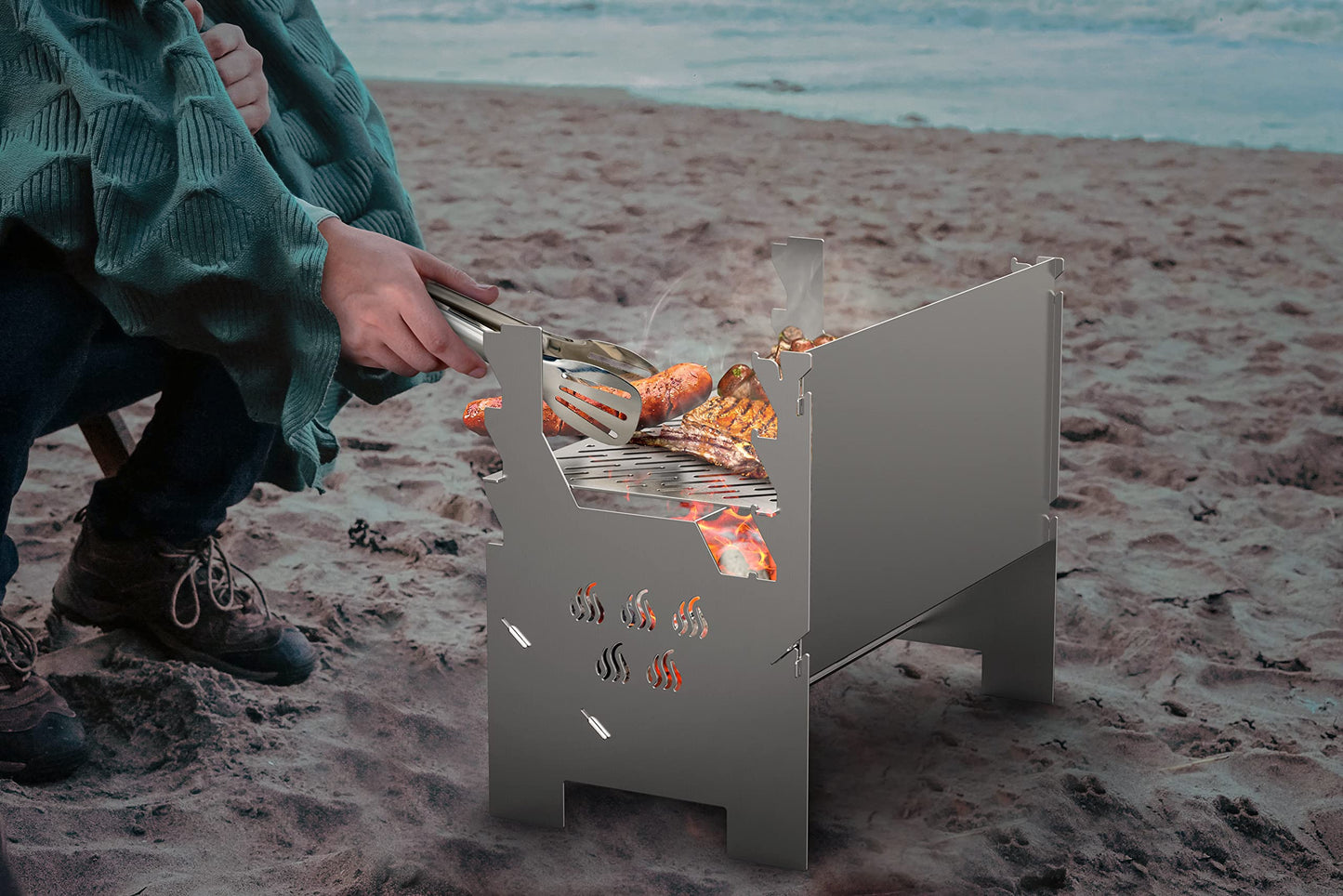 onlyfire Detachable Portable Charcoal Wood Grill Camping Grill for Picnic, Hiking, Backyard Cooking - with Handbag
