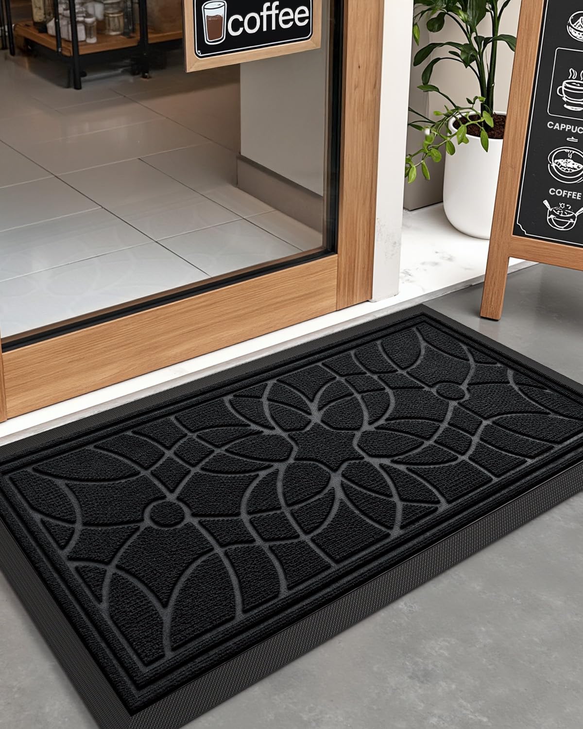 DEXI Door Mat Front Entrance, 2x4 Large Rubber Indoor Mats Waterproof Traps Dirt, Heavy Duty Non Slip Outdoor Entry Rug for Entryway Welcome, Black