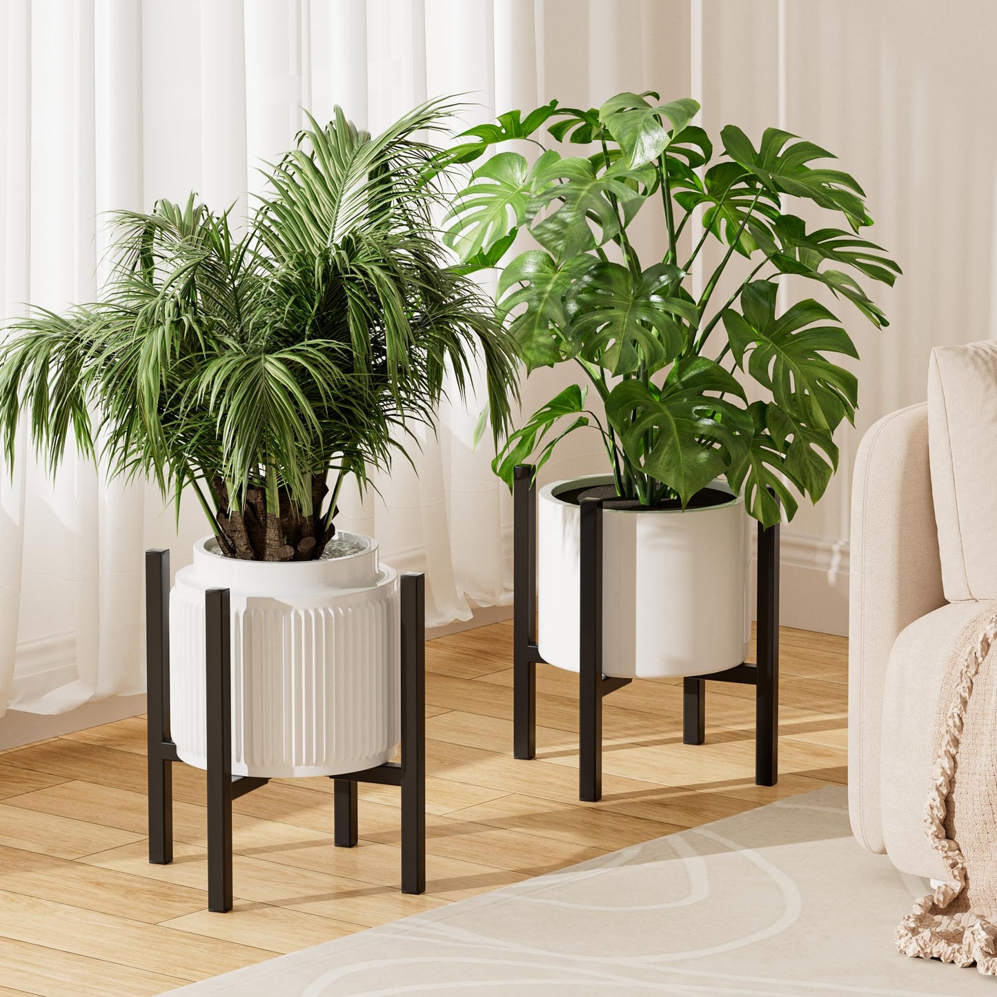 Adjustable Metal Plant Stand Outdoor & Indoor Fits for 8-14 inches Plant Pot Stand Mid Century Modern Planter Pot Holder Corner Plant Stands 2 Packs