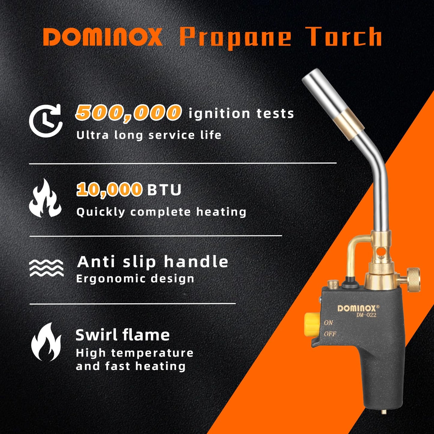 DOMINOX Propane Torch Head, High Intensity Torch Head Trigger Start Gas Torch, Soldering Torch for Propane, MAP and MAPP Tank, Soldering, Ignition, Barbecue, Lighting