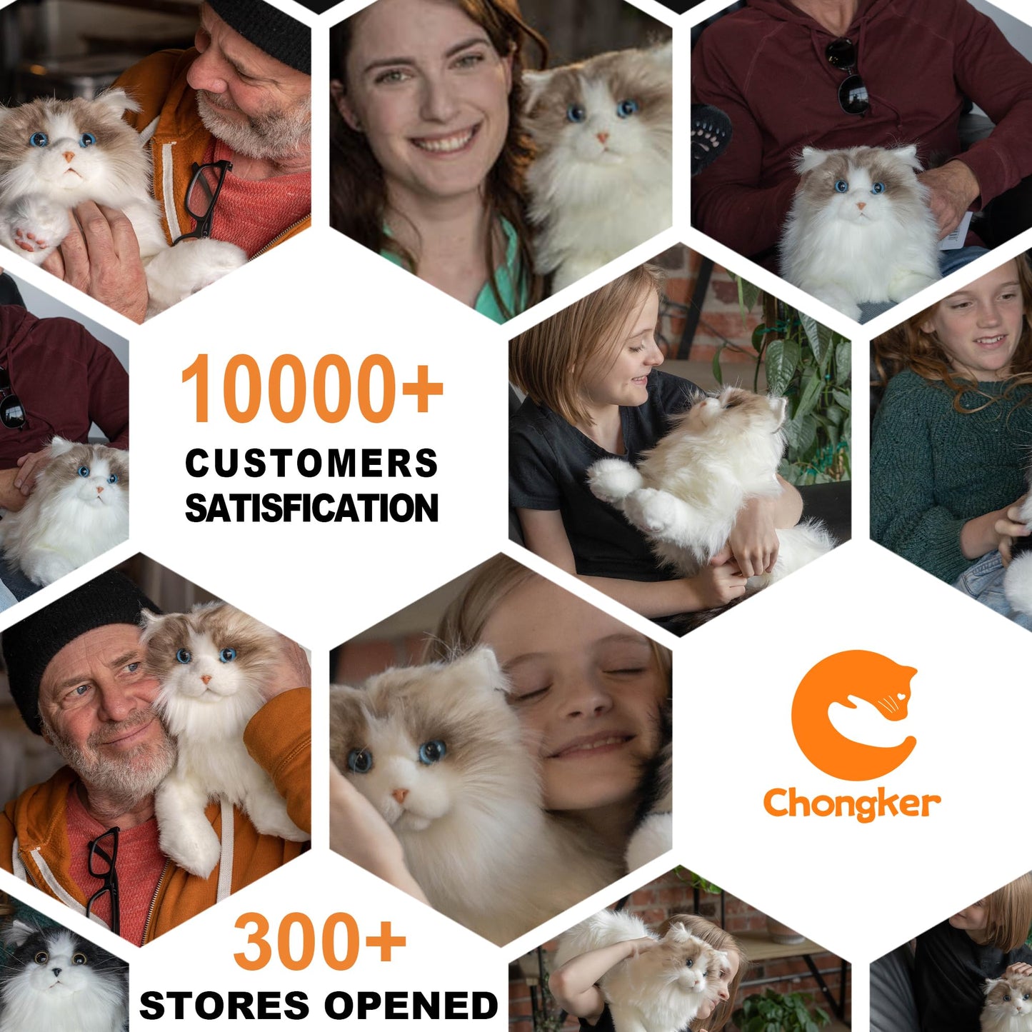 Chongker Stuffed Animals Plush Toy Cat, Real Size, Handmade, Gift for Kid, Women