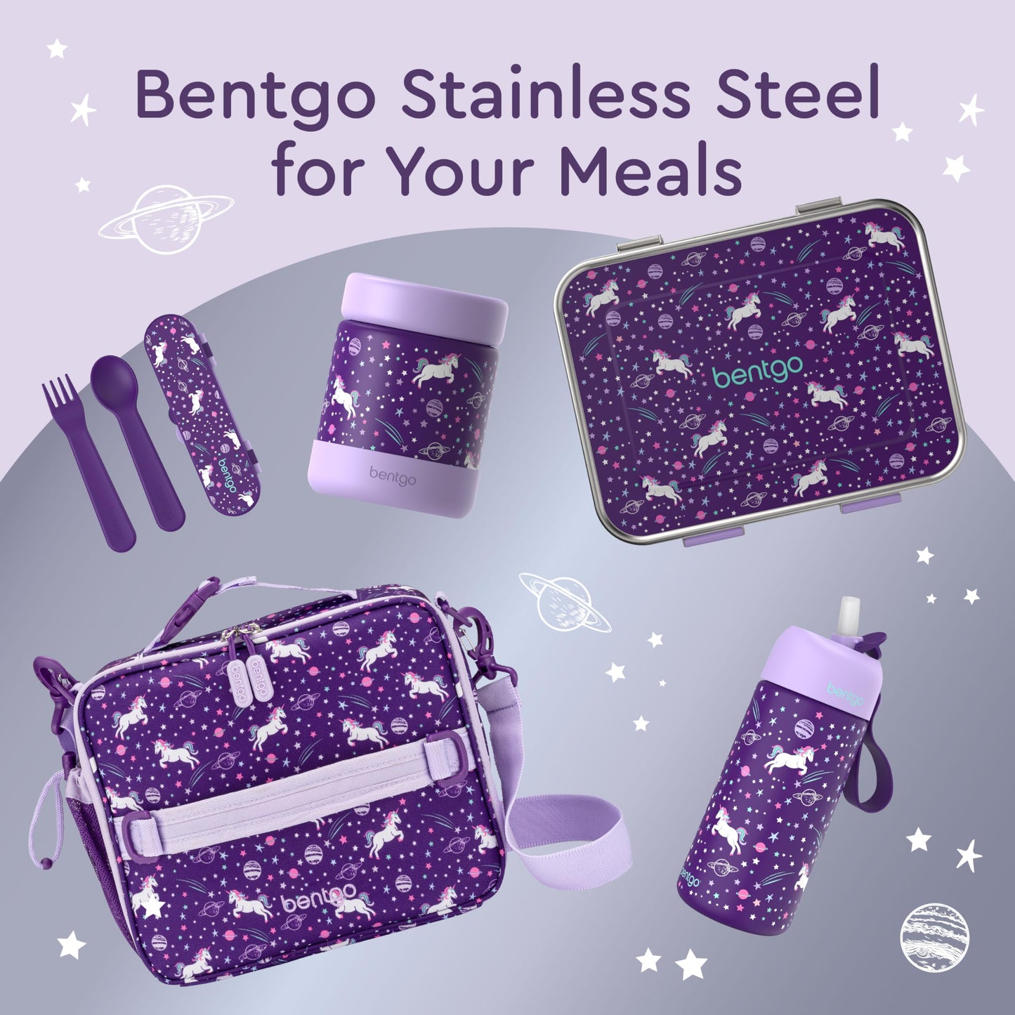 Bentgo Kids Stainless Steel Food Jar - 11oz Leak-Proof Double Insulated Hot or Cold Food Container with Removable Silicone Bumper, Dishwasher Safe, Easy Open Lid, Ages 3+ (Unicorn)