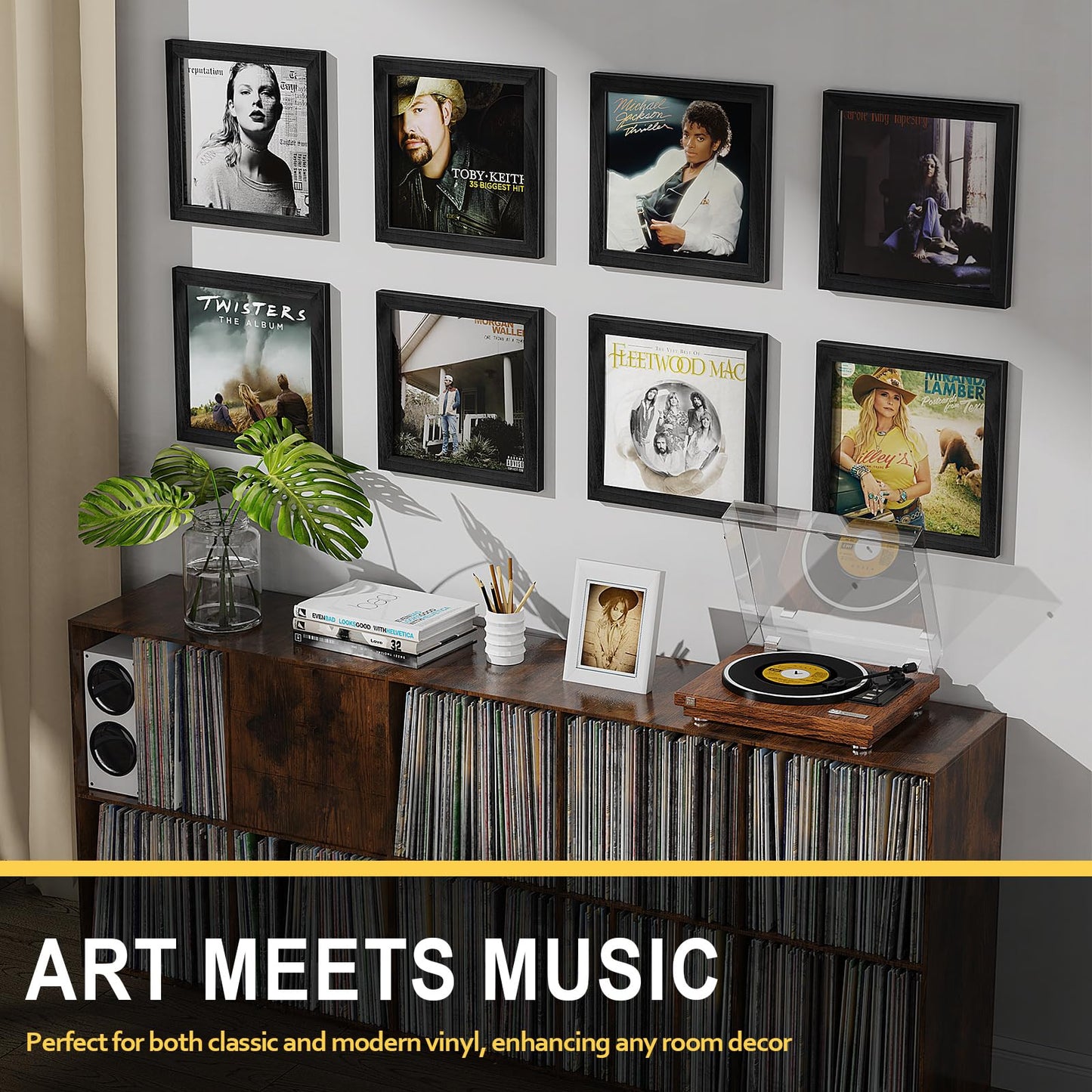 Emfogo Vinyl Record Frame, 3-Pack Album Frames for Vinyl Records Display, Record Frame for 12x12 Inch LP Cover Display (3 Pack/Black)