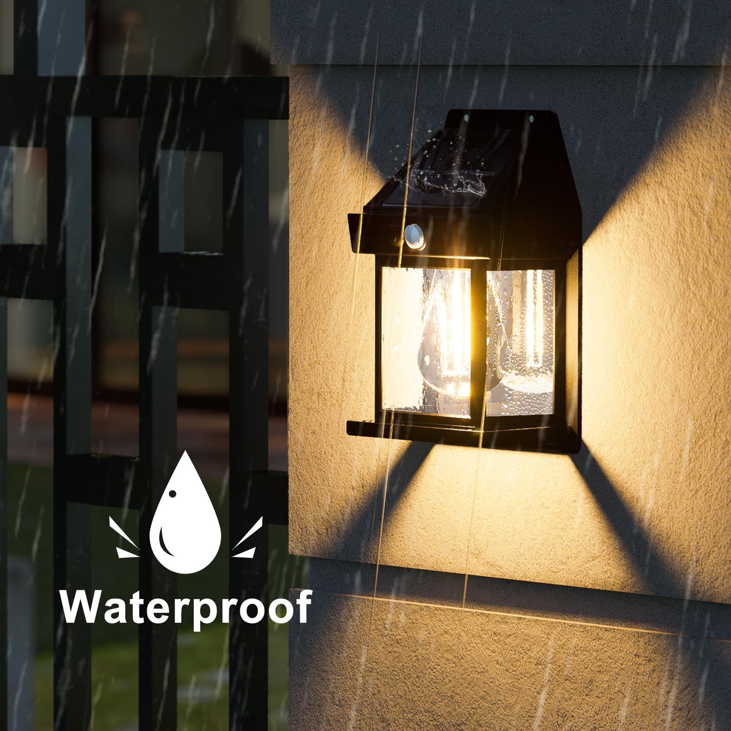 Jyoiat Outdoor Solar Wall Lights - 4 Pack Porch Wall Square Lights with 3 Modes & Motion Sensor Front Fence Lantern Lights for Outside,Backyard,Garage Decorative (4)