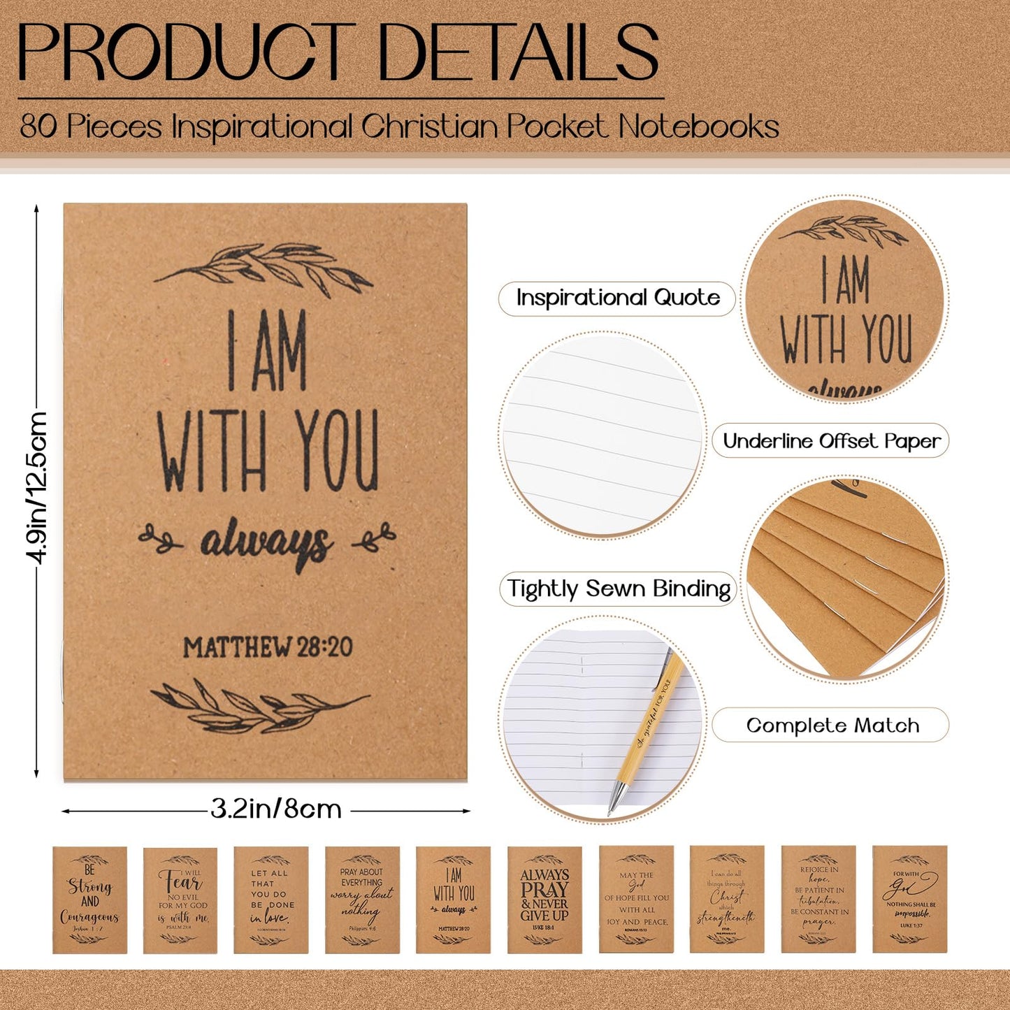 Seajan 80 Sets Christian Gifts Bulk Bible Verse Notebooks Pens with Wooden Keychains Appreciation Gifts for Halloween Pastor Church Office Employee Coworker
