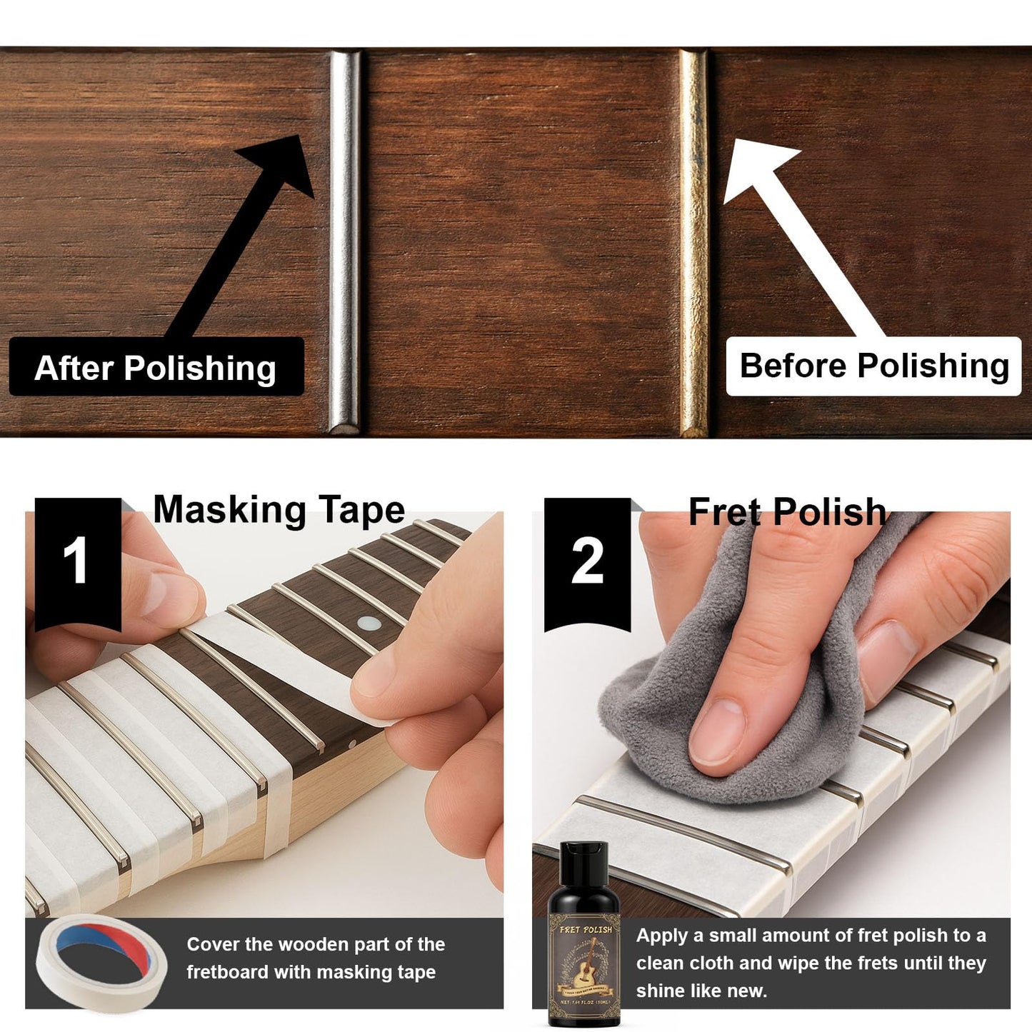 9pcs Guitar Cleaning Kit with Fret Polish, Guitar Cleaner Prevents Wear, Fading, and Cracking, While Keeping Your Instrument in Its Best Appearance and Sound Quality at All Times