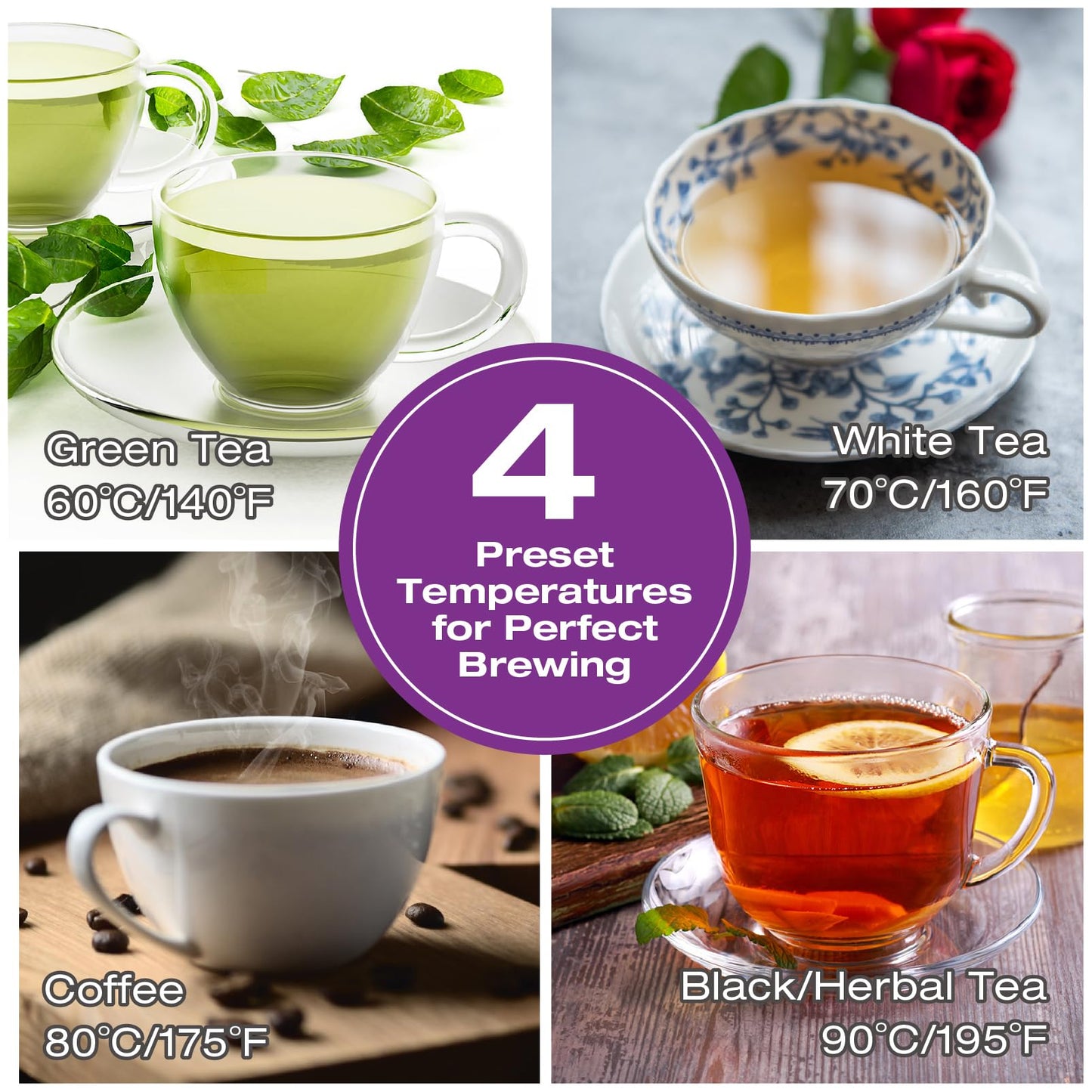 Salton Temperature Control Glass Kettle – 1.7 L | 7 Temperature Settings (104°F–212°F / 40°C–100°C) | Bonus Tea Steeper | LED Colour Change | Keep Warm Function | 360° Swivel Base | Proudly Canadian
