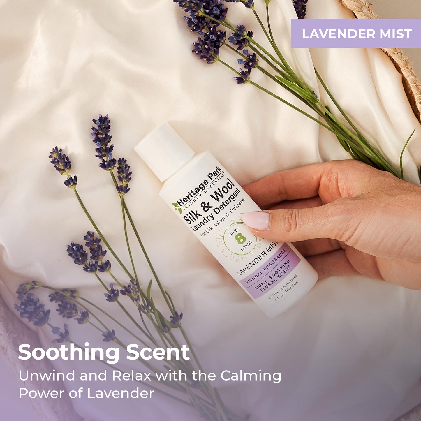 Heritage Park Silk & Wool All-Natural Lavender Mist Scent, pH-Neutral Laundry Detergent - Enzymes-Free, Ultra Concentrated (4 fl oz Trial Size)