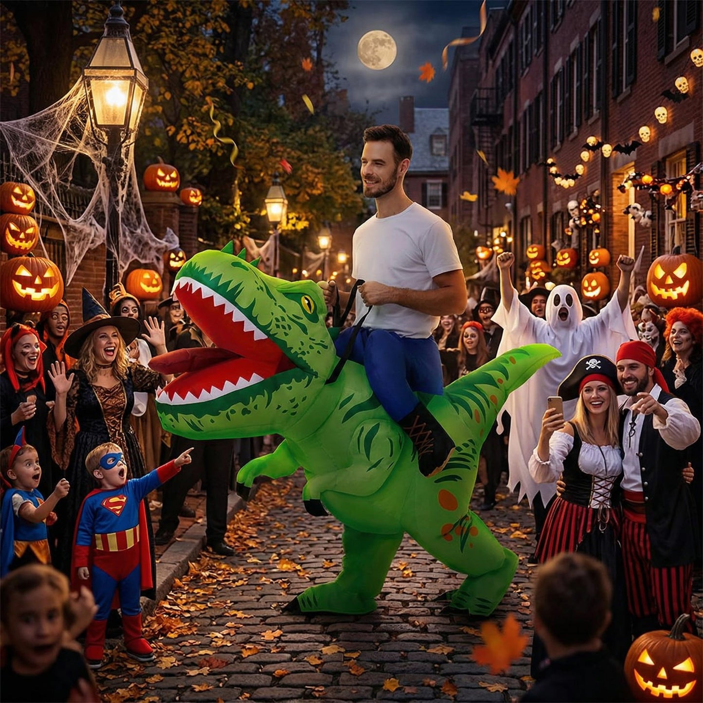 Inflatable Dinosaur Costume Funny Halloween Costumes, Blow up Costume for Halloween, Christmas, Carnival, Birthday, Party