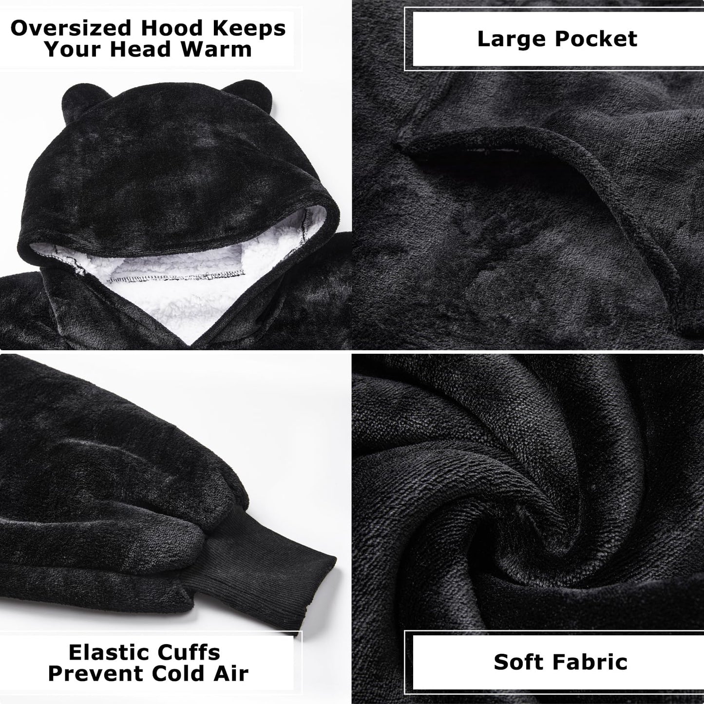 THREE POODLE Wearable Blanket Hoodie, Oversized Sherpa Sweatshirt for Adults Women Men, Warm Cozy Hooded Blanket, Gifts for Mom Girlfriend