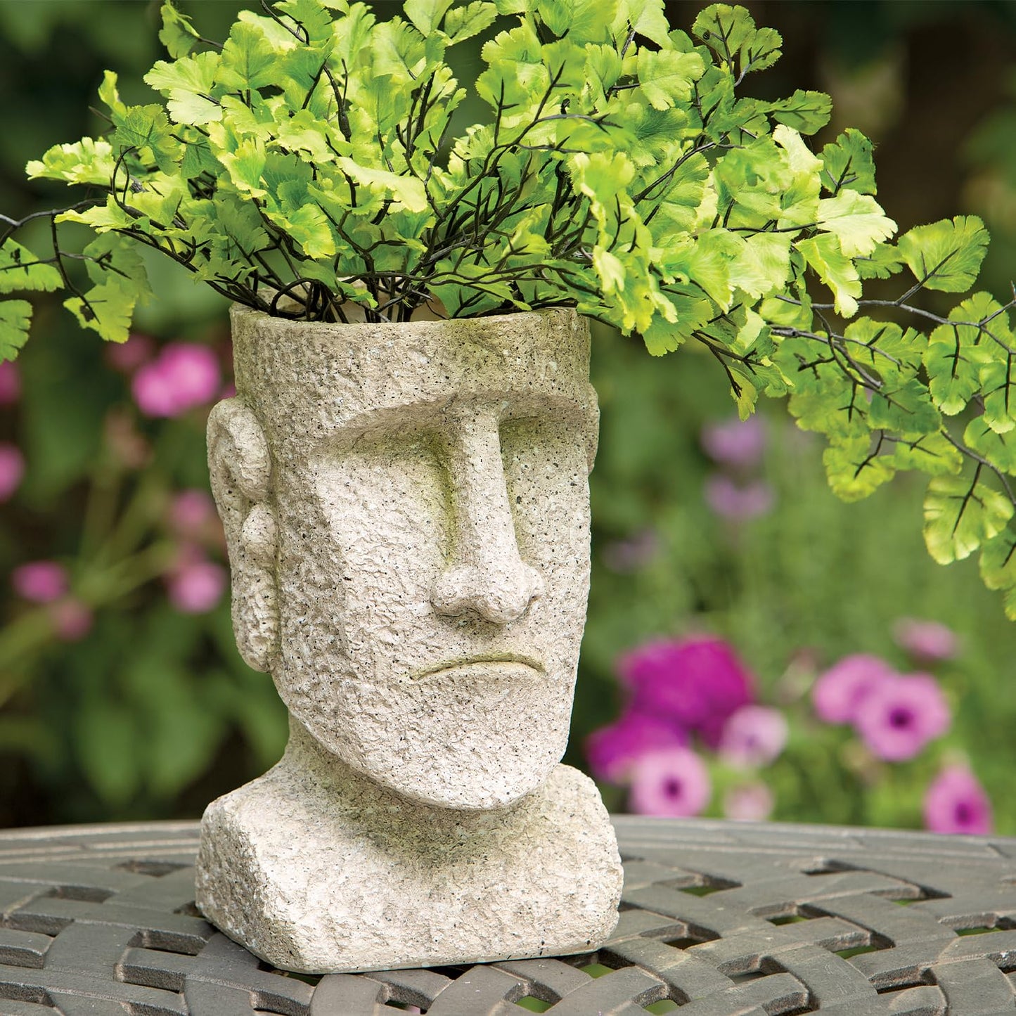 Bits and Pieces - Easter Island Head Statue Planter - Large Garden Decorations - Polyresin Sculpture - Indoor/Outdoor Moai Statue Planter - Moai Head Urn for Plants - 8.75" Tall