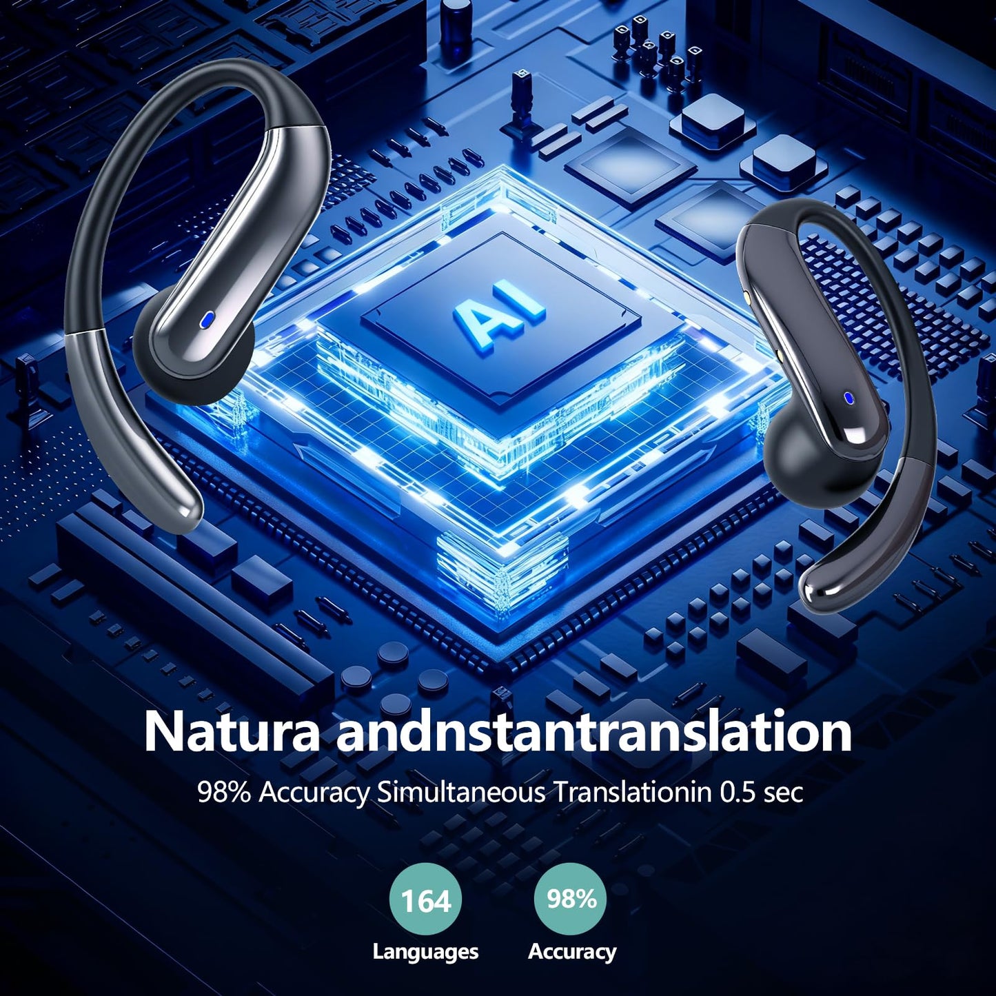 AI Language Translator Earbuds Real Time, 164 Language/3-in-1 Translating Device Headphones, Audífonos Traductores Inglés Español, Bluetooth 5.4 Translation Device for Travel Business Learning, Black