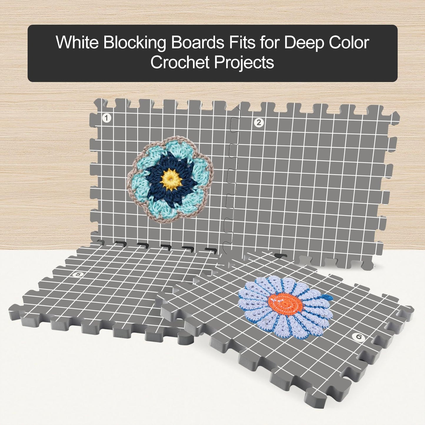 Mevome Blocking Mats for Knitting, Extra Thick Block Boards Crochet Projects with Grid Lines Needlepoint Knit Crocheting, 9 Foam Interlocking Mat &200 T-pins &100 Locking Stitch Markers &Storage Bag (Gray)