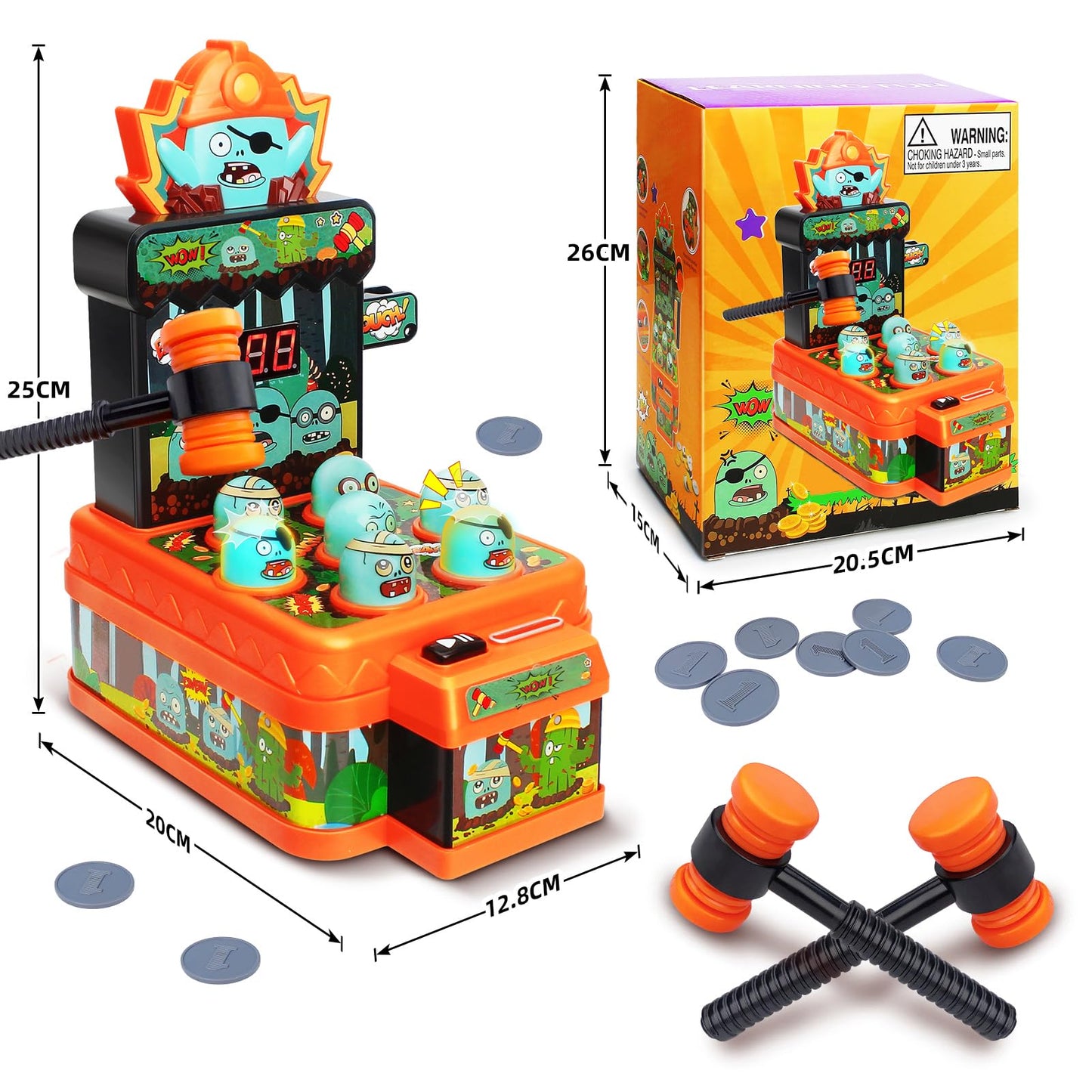 Arcade Game Toys for Ages 3 4 5 6 7 8 9+ Year Old, Whack Game Mole, Mini Electronic Interactive Hammering & Pounding Mole Toys, Gift Idea for Baby Toddler Kids Girls Boys, Cartoon Zombie Style Fun Toy