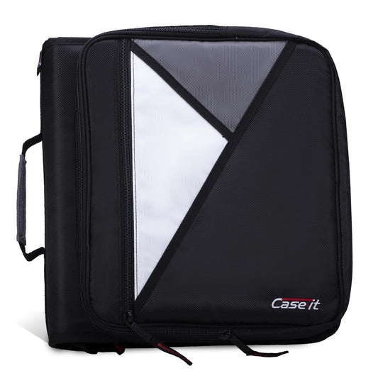 Case-it Universal Zipper Binder | 2-Inch O-Rings, 13-Inch Laptop/Tablet Padded Pocket, 400 Sheet Capacity, Multiple Storage Pockets & Shoulder Strap | School & Office Organizer | LT-007 Jet Black