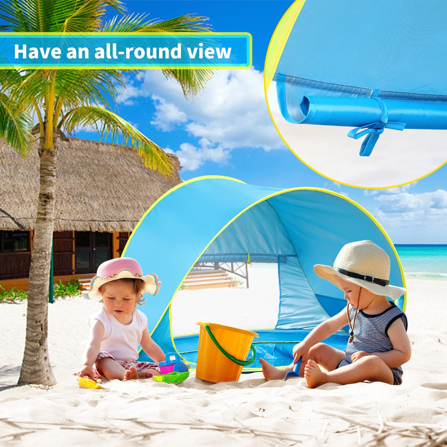 Baby Beach Tent Pop Up Shade with Infant Pool Cabana UV Protection Waterproof Sun Shelter Umbrella for Baby (Blue)