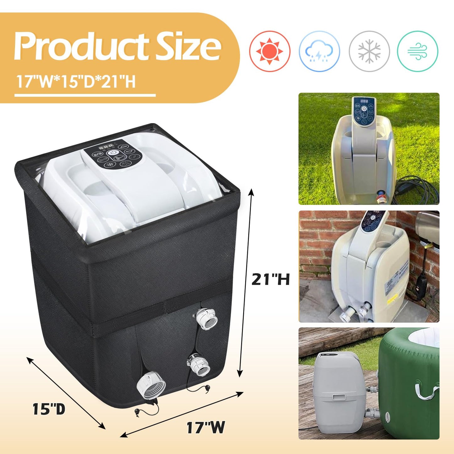 PU Leather Inflatable Spa Heater Pump Cover with Zipper Opening and Transparent PVC Top Windo Inflatable Spa Heater Pump Cover with Zipper Opening and Transparent PVC Top Window