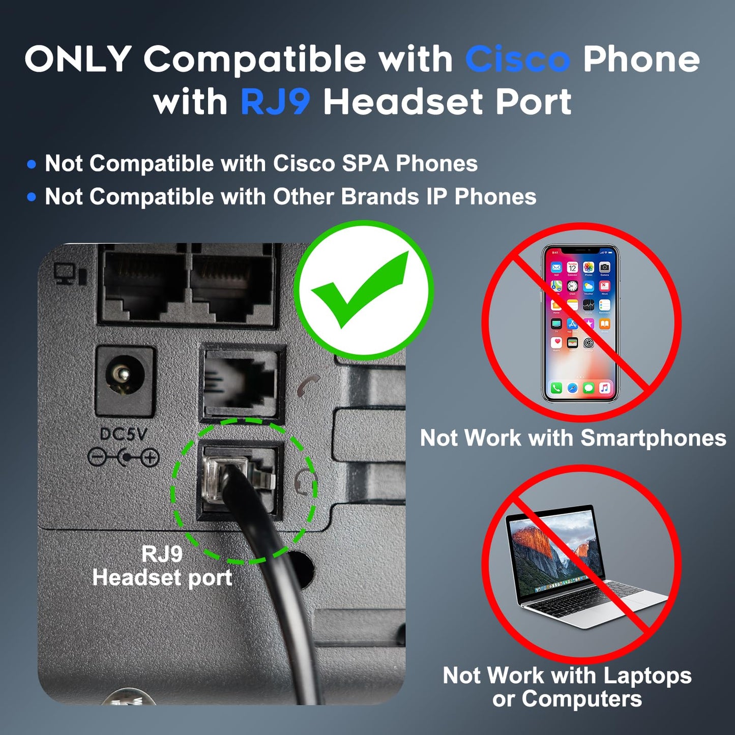 MKJ Cisco Headset Corded RJ9 Call Center Office Phone Headset with Microphone Noise Cancelling for Cisco CP-7821 7841 7861 7941G 7942G 7945G 7962G 7965G 7970 7971G 7975G 8841 8865 8851 9975