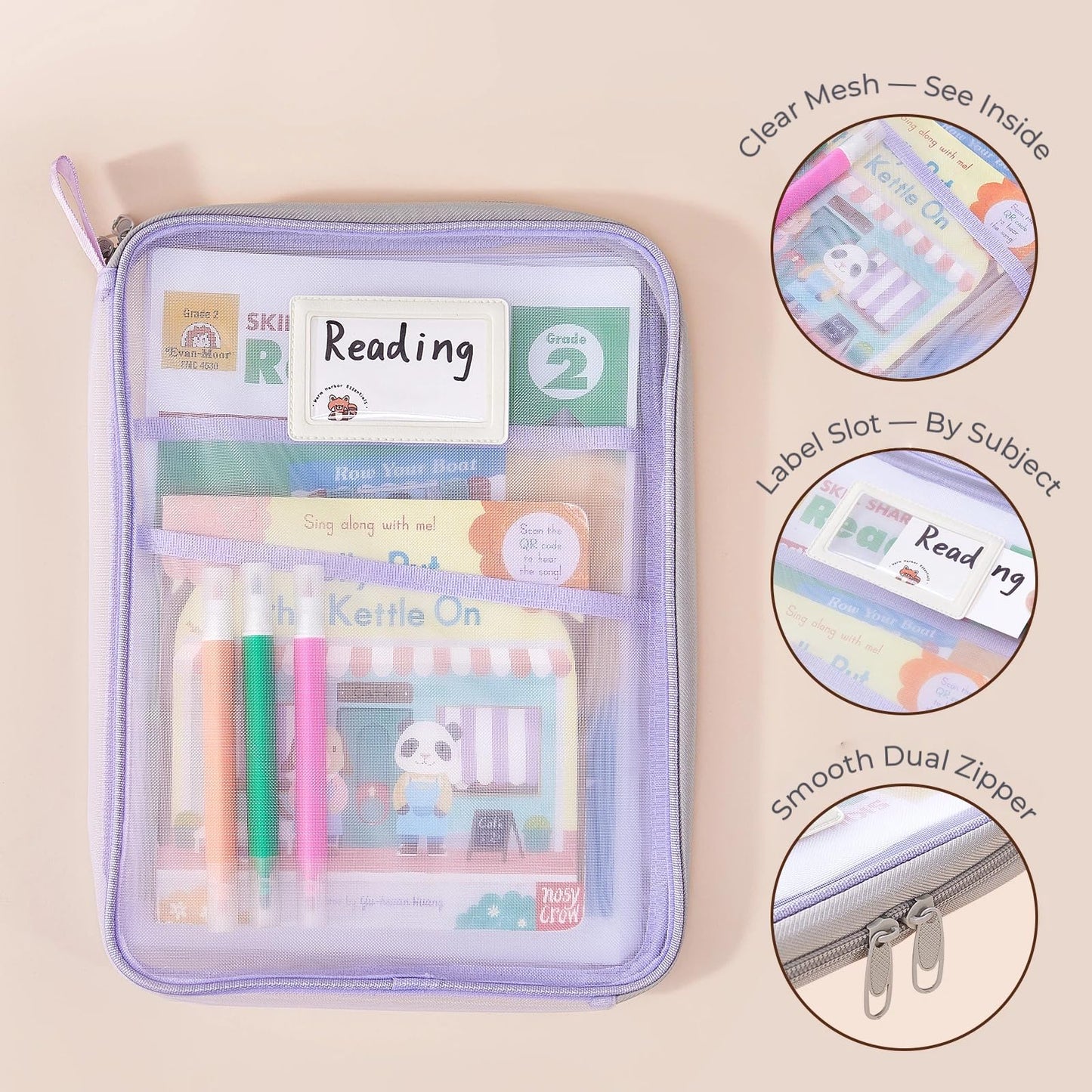 4-Pack Mesh Zipper File Bags – Document Organizer Pouches for School, Office, Projects – Folder Bags for Kids’ Homework & College Papers by Subject