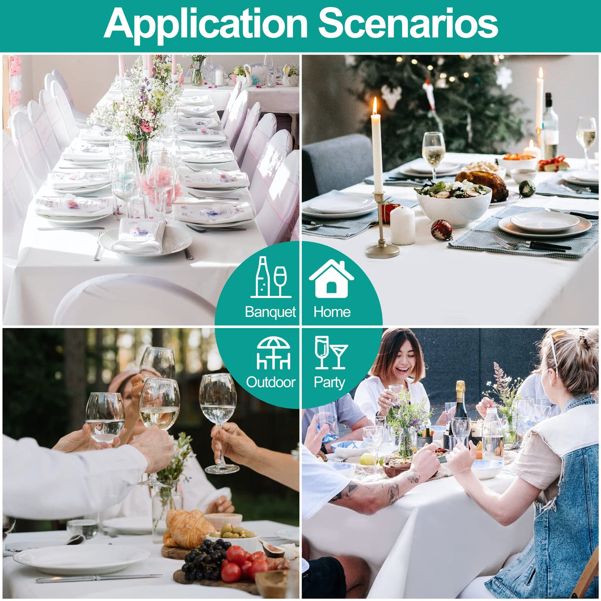 Emart Table Cloths Rectangular, 6 Pack 60 X 102 Inch White 100% Polyester Multipack Tablecloths Bulk, Banquet Wedding Reception Event Party Picnic Rectangular Table Nappe Cover