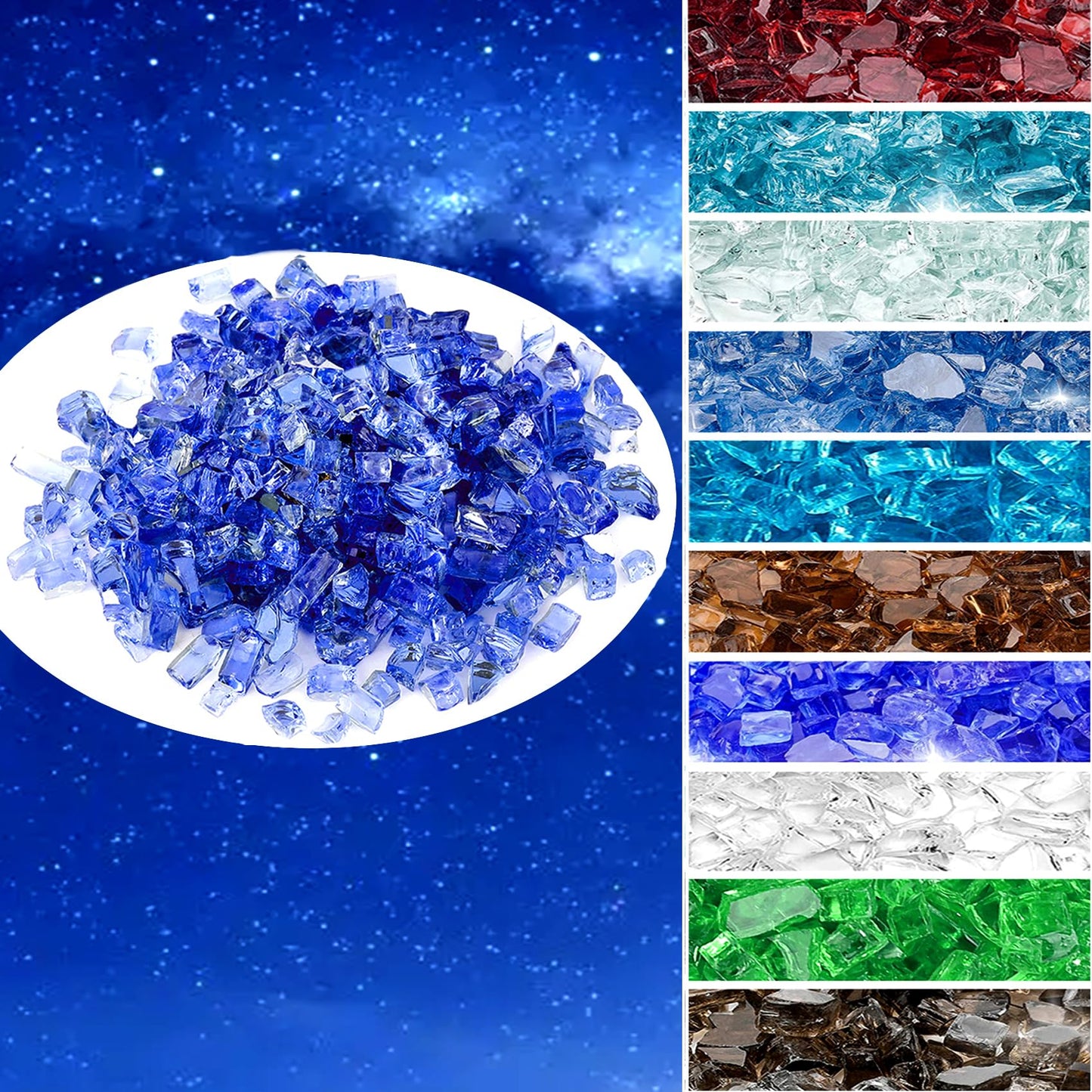 onlyfire 10 lbs Fire Glass for Propane Fire Pit, 1/2-Inch High Luster Fireplace Glass Rocks for Fire Pit Table, Cobalt Blue