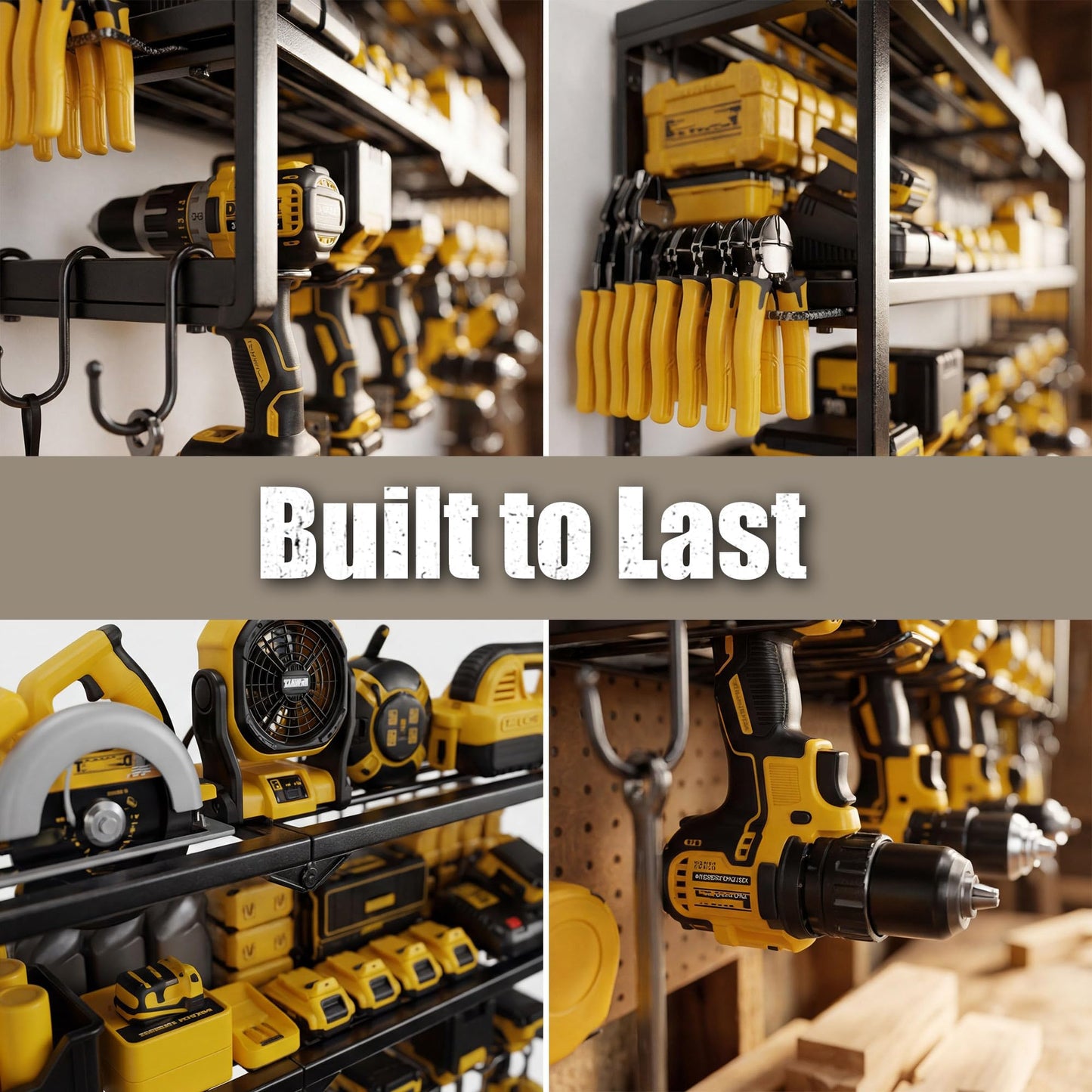 Amoowis All-in-One Wall Mount Tool Organizer for Garage, Heavy Duty 3-Layer Metal Tool Rack, 320LBS Capacity with 7 Cordless Drill Holders & Battery Storage, Fits Most Power Tools