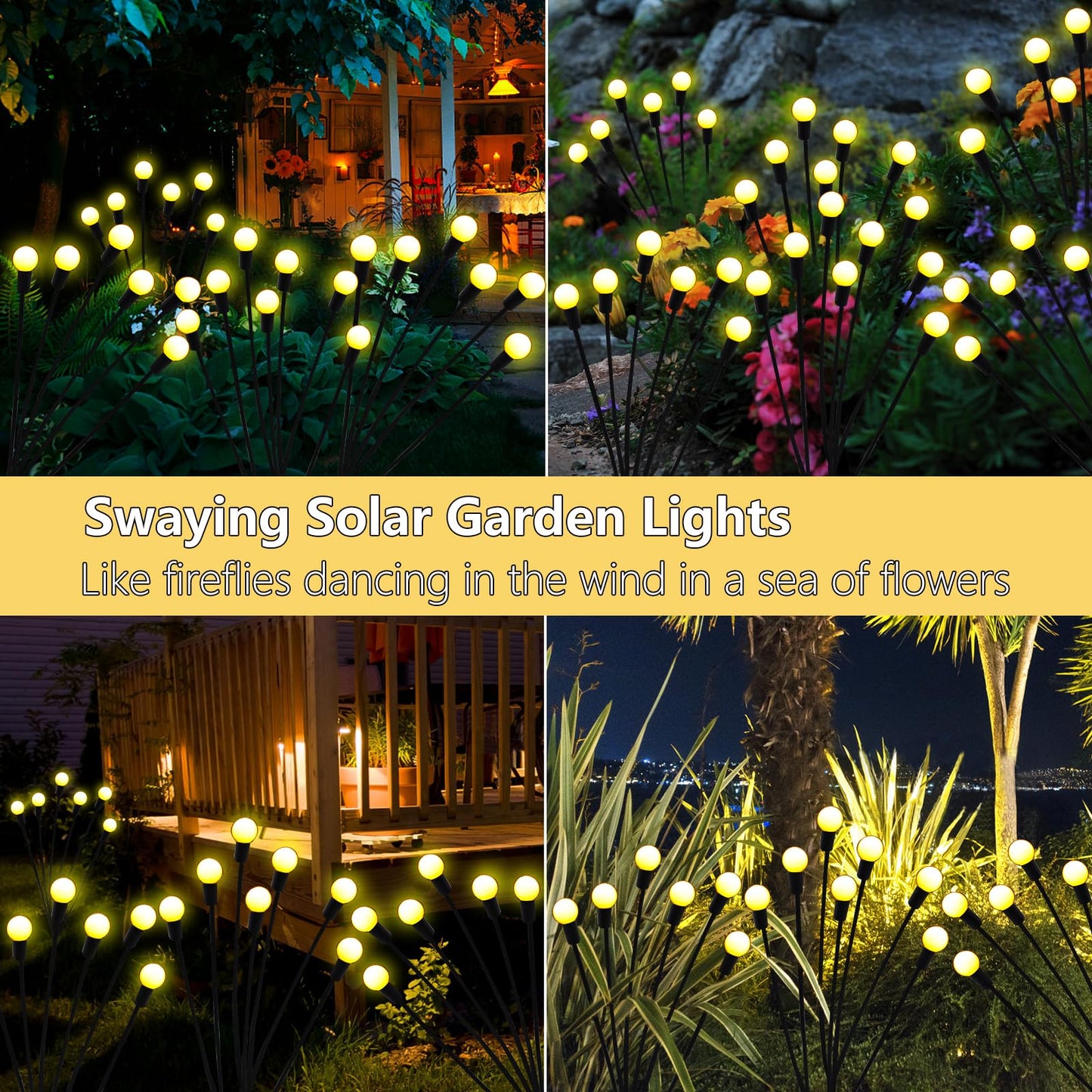 Solar Lights Outdoor Waterproof, 8 Pack Solar Wind Swaying Lights 64 LED Firefly Lights, Solar Garden Lights Decor for Yard Lawn Patio Pathway Party Wedding Halloween Christmas Decoration(Warm White)