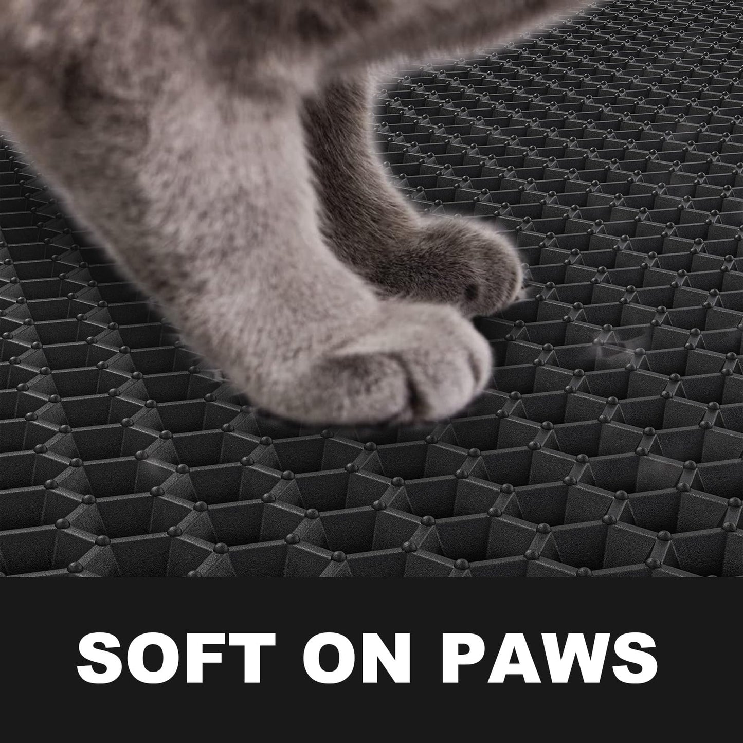 ZuHucpts Large Cat Litter Mat Trapper -90 x 61 cm1 Pack Honeycomb Double Layer Litter Mat -Traps Messes, Easy Clean and Durable, Non Toxic Trapper Rug Suitable for Litter Tray (Black)